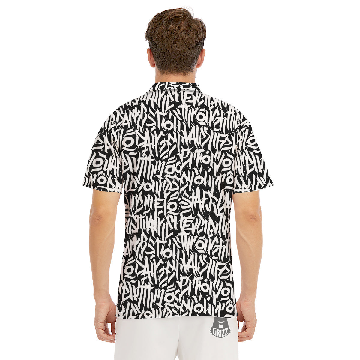 Graffiti Grunge White Text Abstract Print Men's Golf Shirts-grizzshop