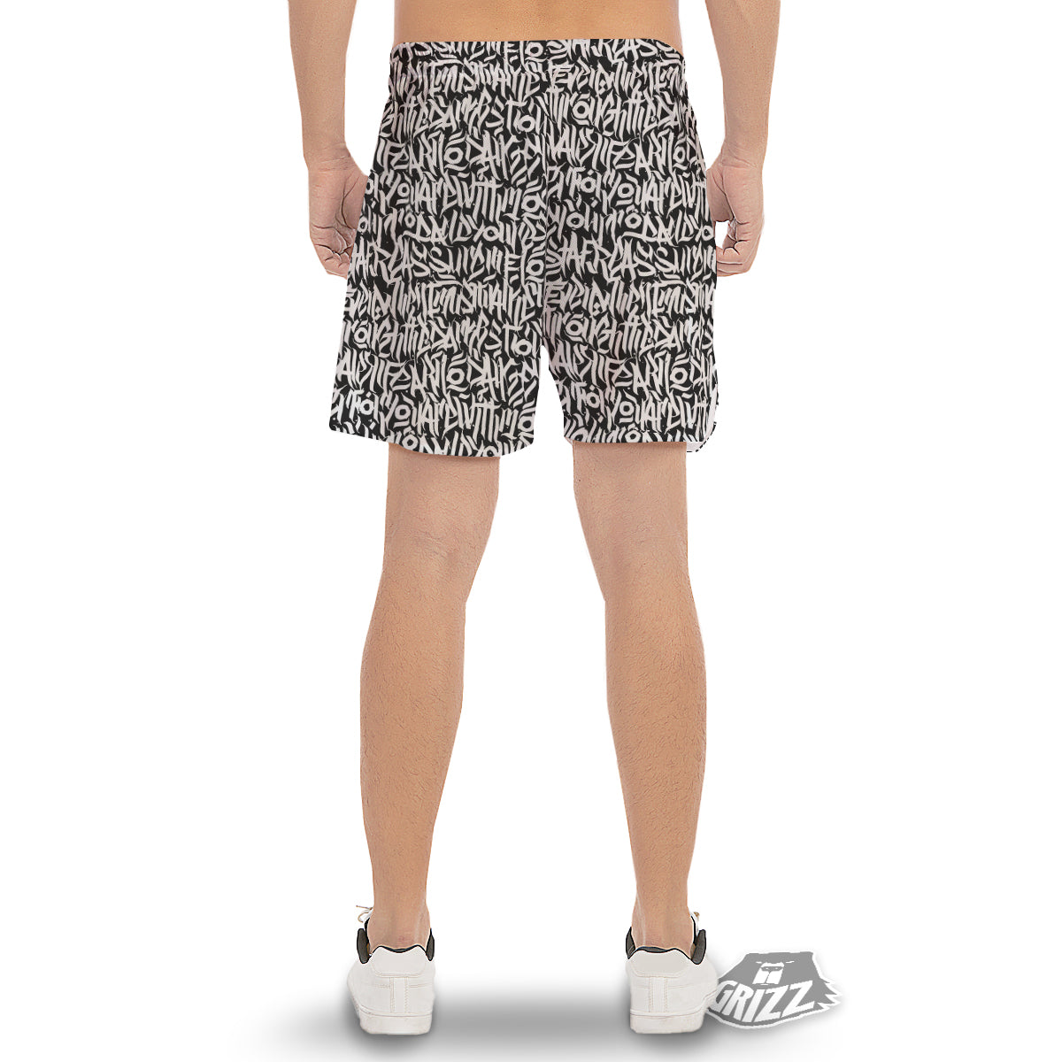 Graffiti Grunge White Text Abstract Print Men's Gym Shorts-grizzshop