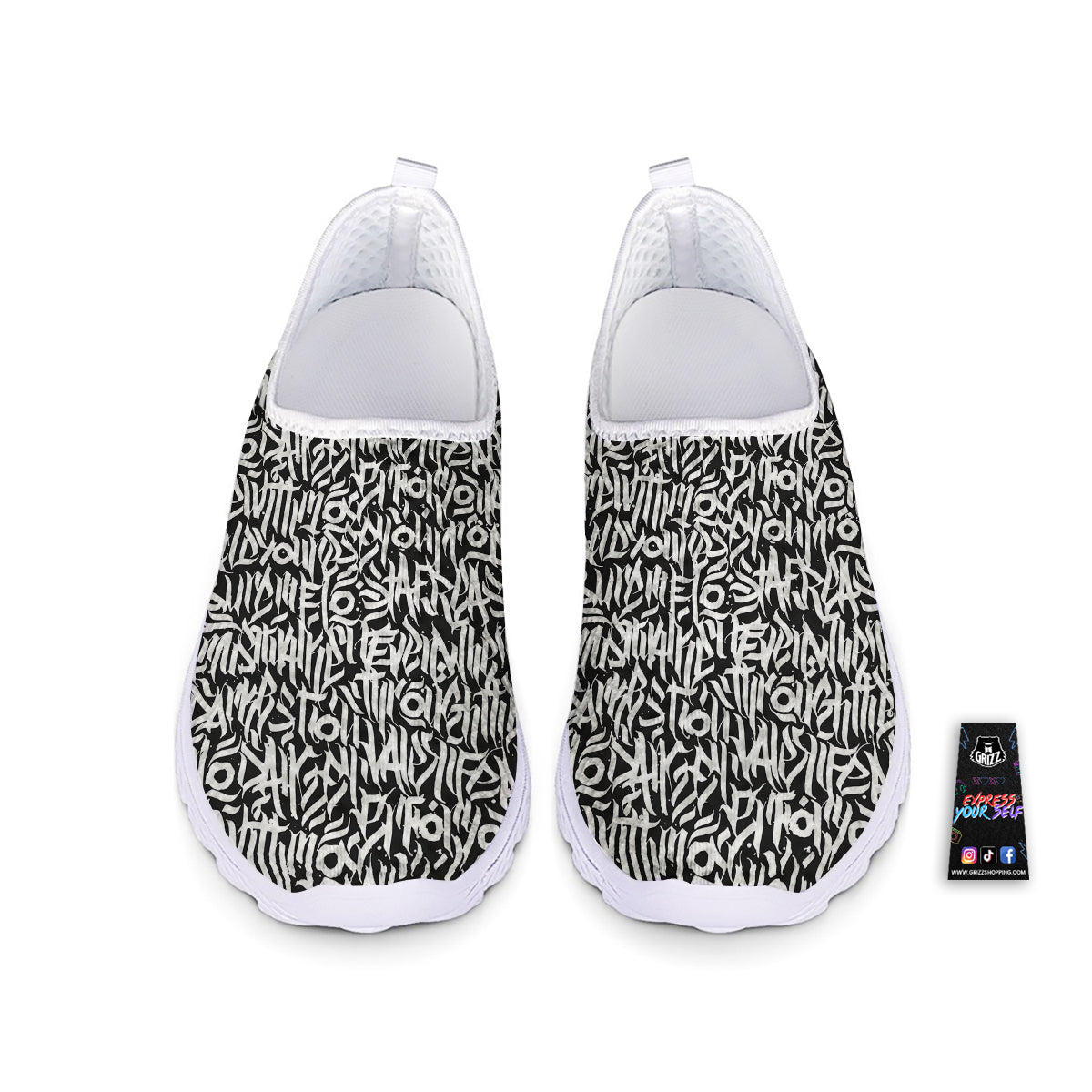 Graffiti Grunge White Text Abstract Print Nurse Shoes-grizzshop