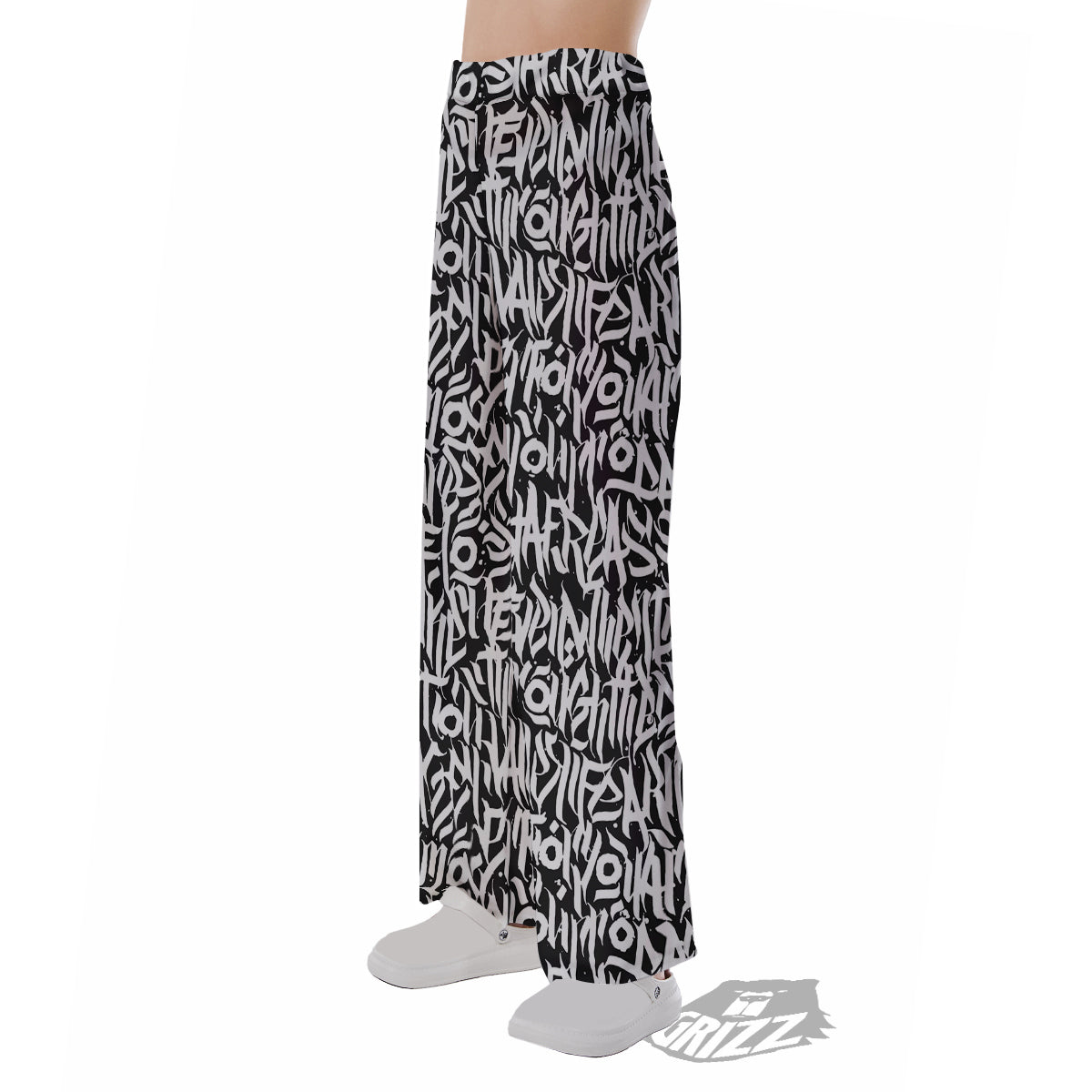 Graffiti Grunge White Text Abstract Print Pajama Pants-grizzshop