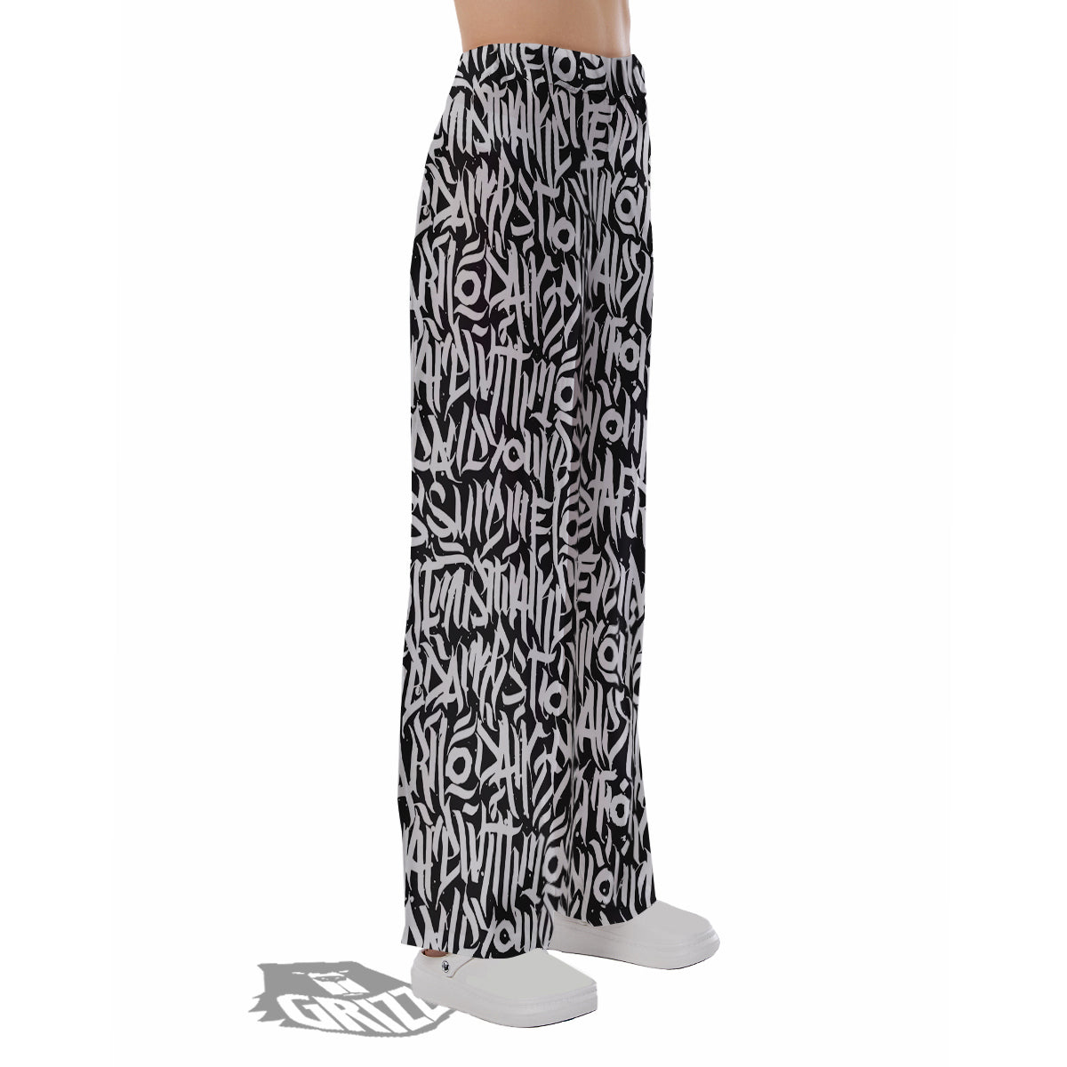 Graffiti Grunge White Text Abstract Print Pajama Pants-grizzshop