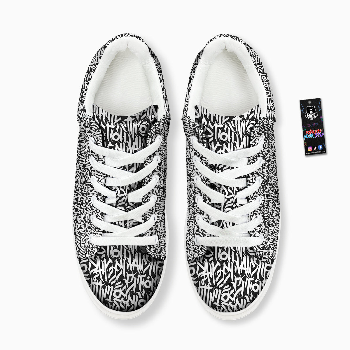 Graffiti Grunge White Text Abstract Print Platform Shoes-grizzshop