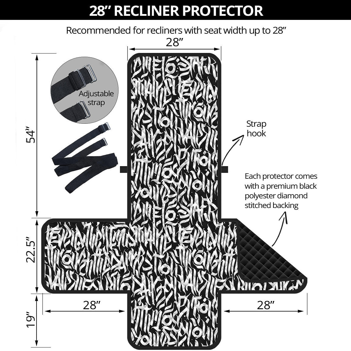 Graffiti Grunge White Text Abstract Print Recliner Protector-grizzshop