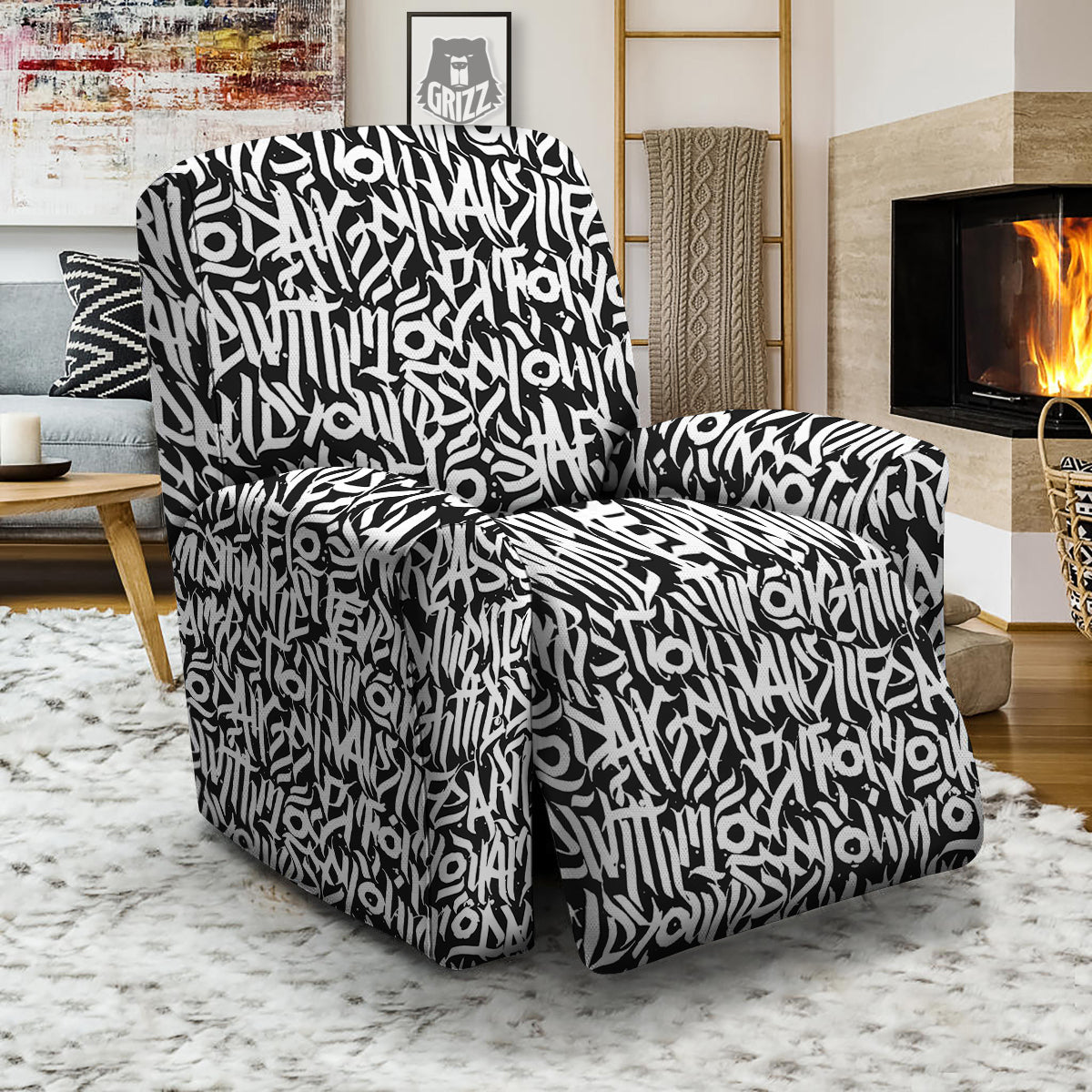 Graffiti Grunge White Text Abstract Print Recliner Slipcover-grizzshop