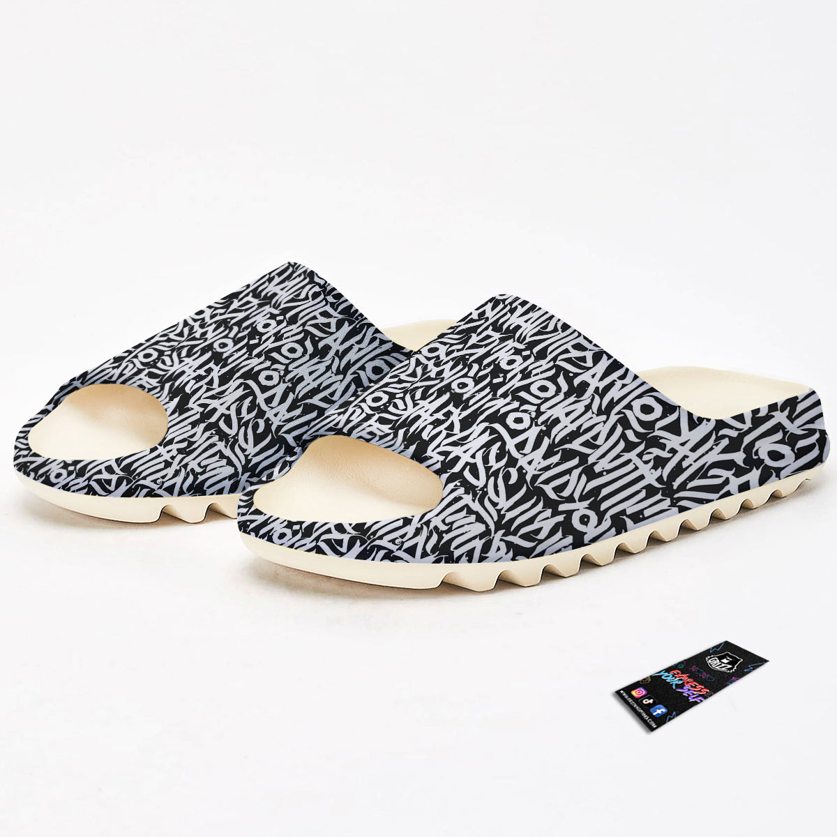 Graffiti Grunge White Text Abstract Print Sandals-grizzshop