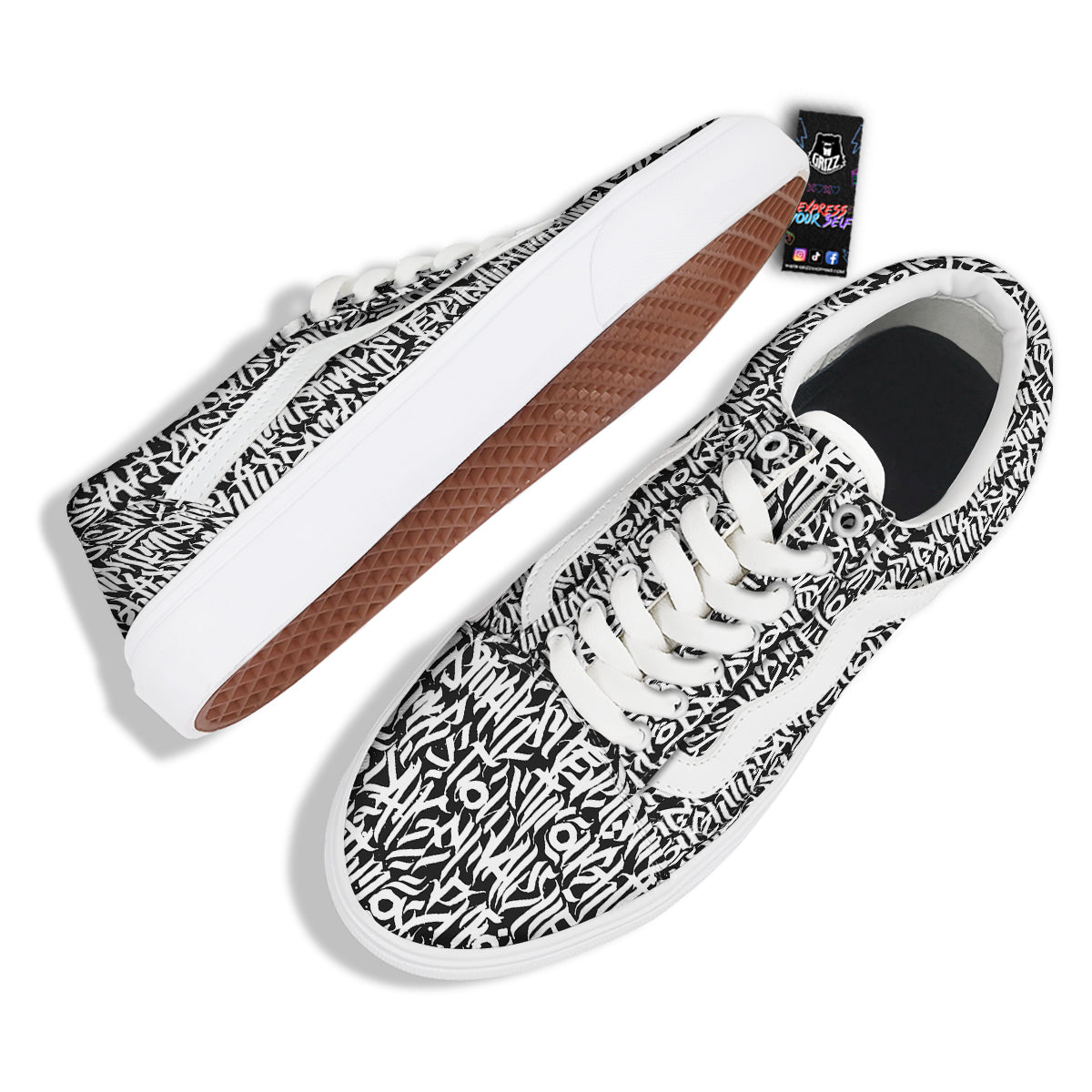 Graffiti Grunge White Text Abstract Print Skate Shoes-grizzshop