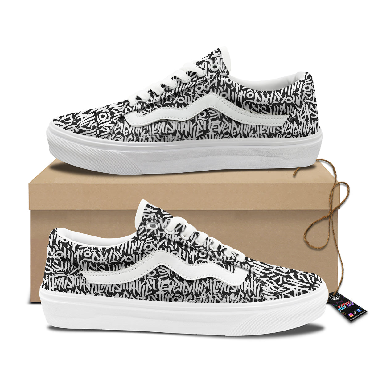 Graffiti Grunge White Text Abstract Print Skate Shoes-grizzshop