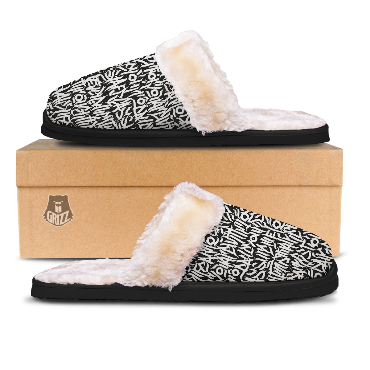 Graffiti Grunge White Text Abstract Print Slippers-grizzshop