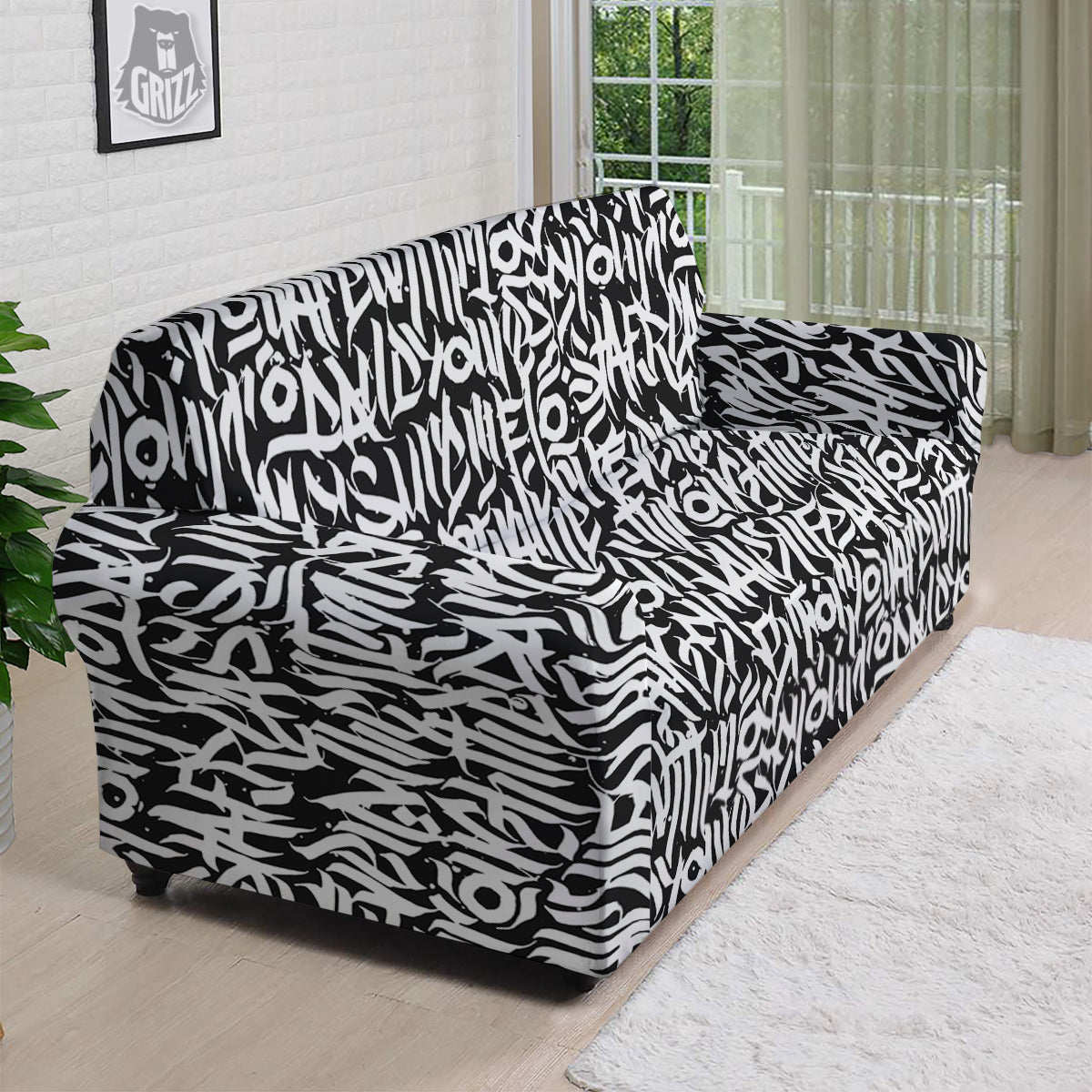 Graffiti Grunge White Text Abstract Print Sofa Cover-grizzshop