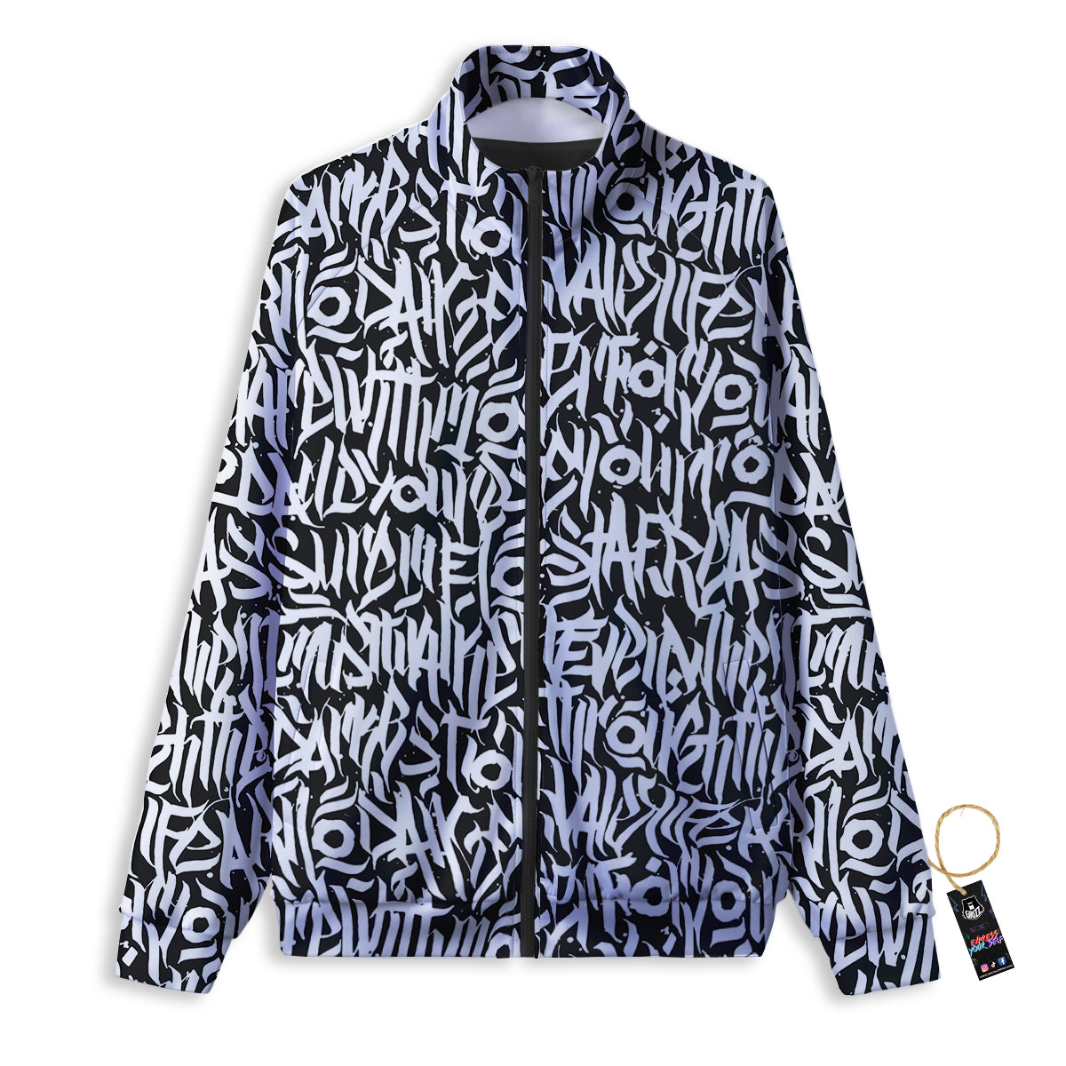 Graffiti Grunge White Text Abstract Print Track Jacket-grizzshop