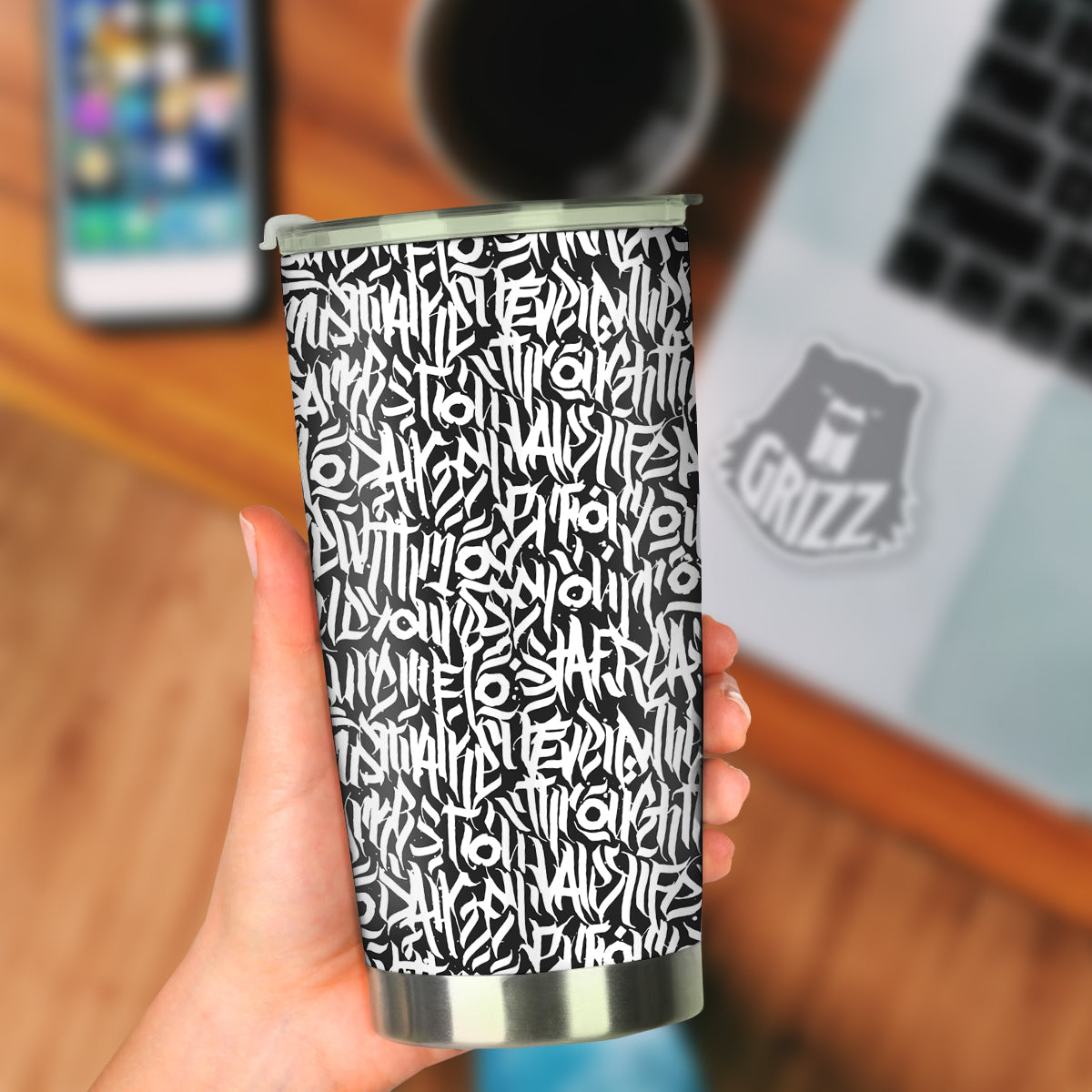 Graffiti Grunge White Text Abstract Print Tumbler-grizzshop