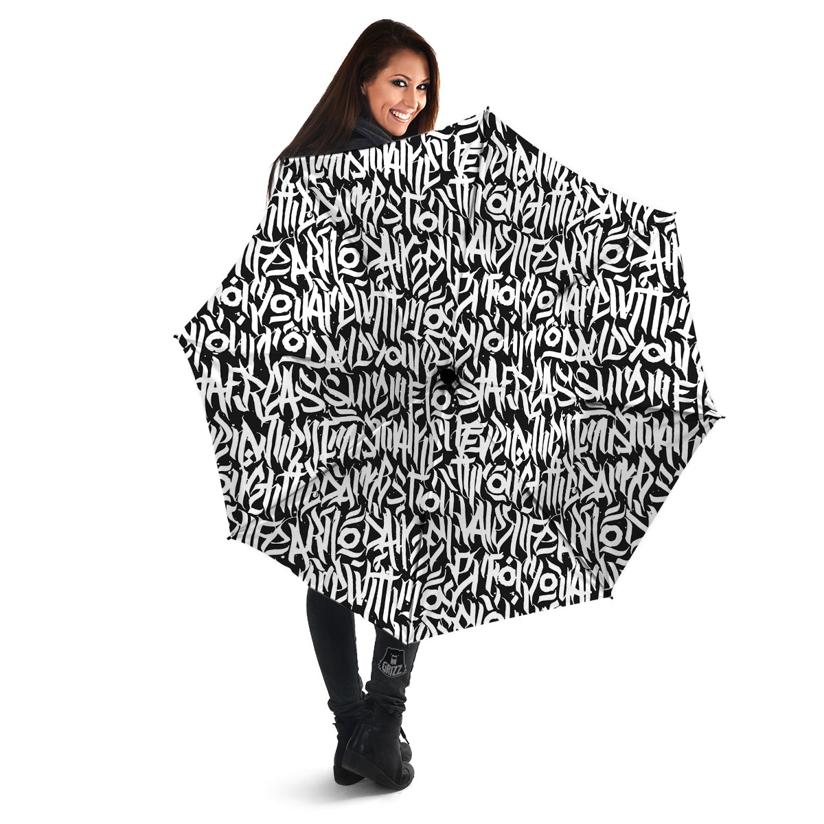 Graffiti Grunge White Text Abstract Print Umbrella-grizzshop