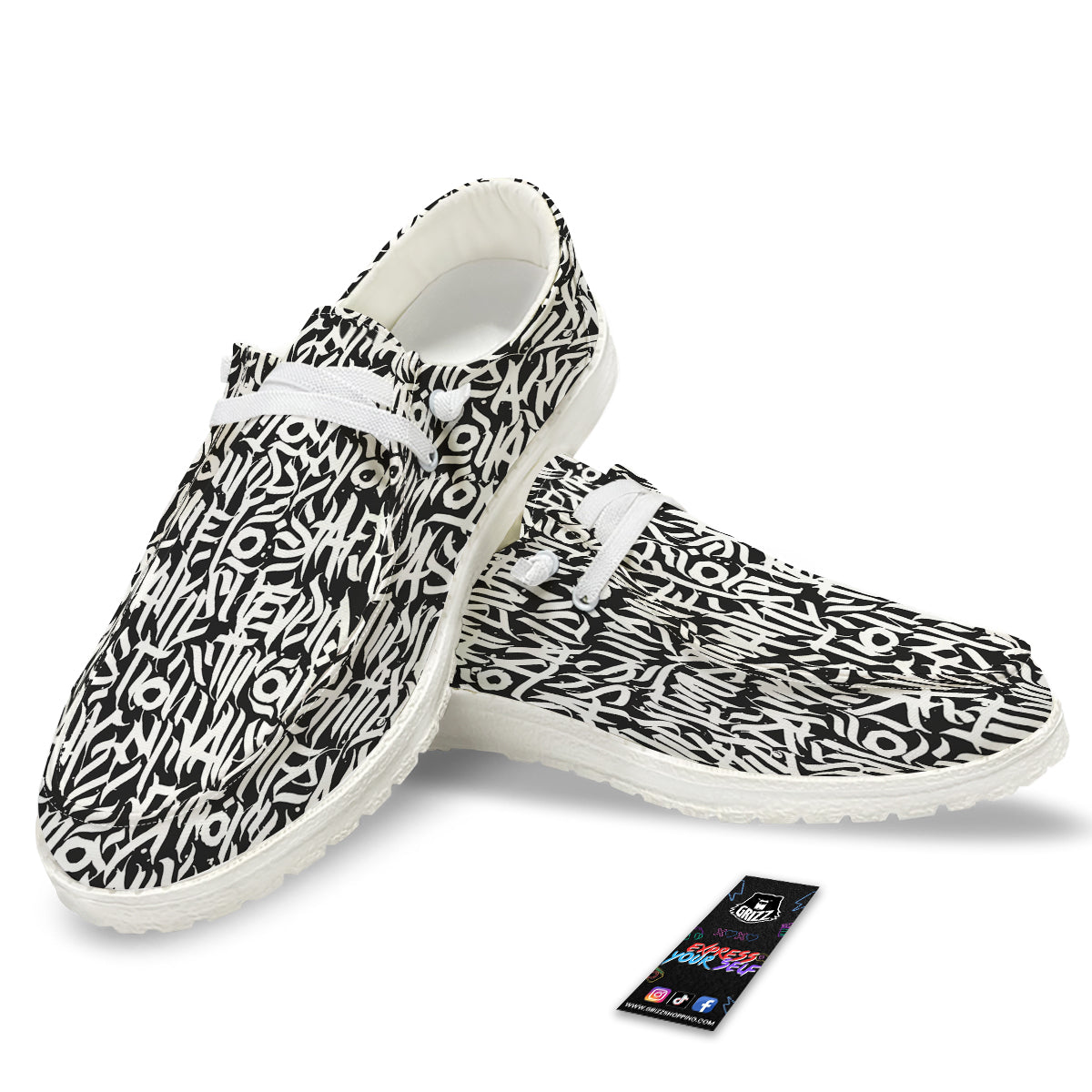 Graffiti Grunge White Text Abstract Print White Loafers-grizzshop