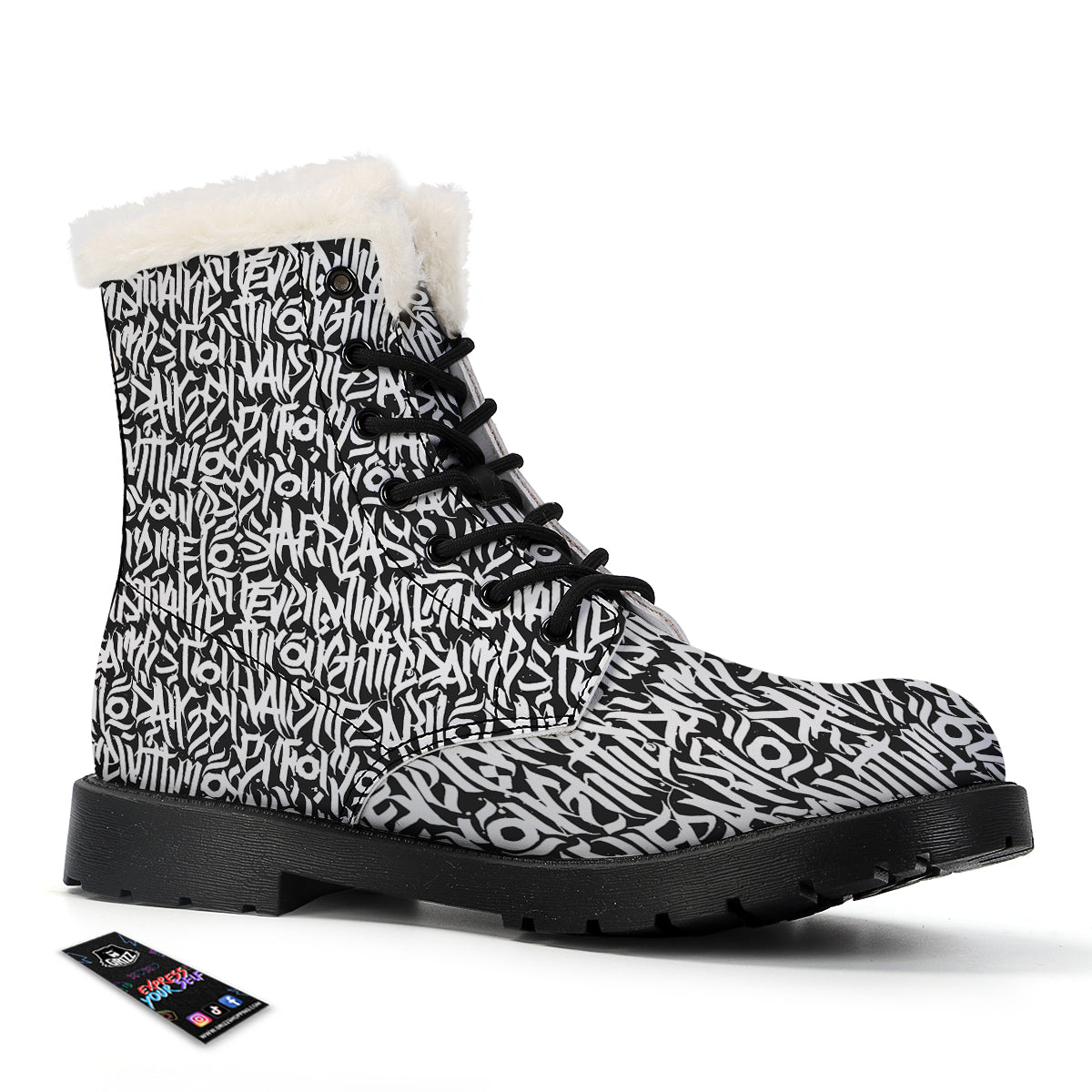 Graffiti Grunge White Text Abstract Print Winter Boots-grizzshop