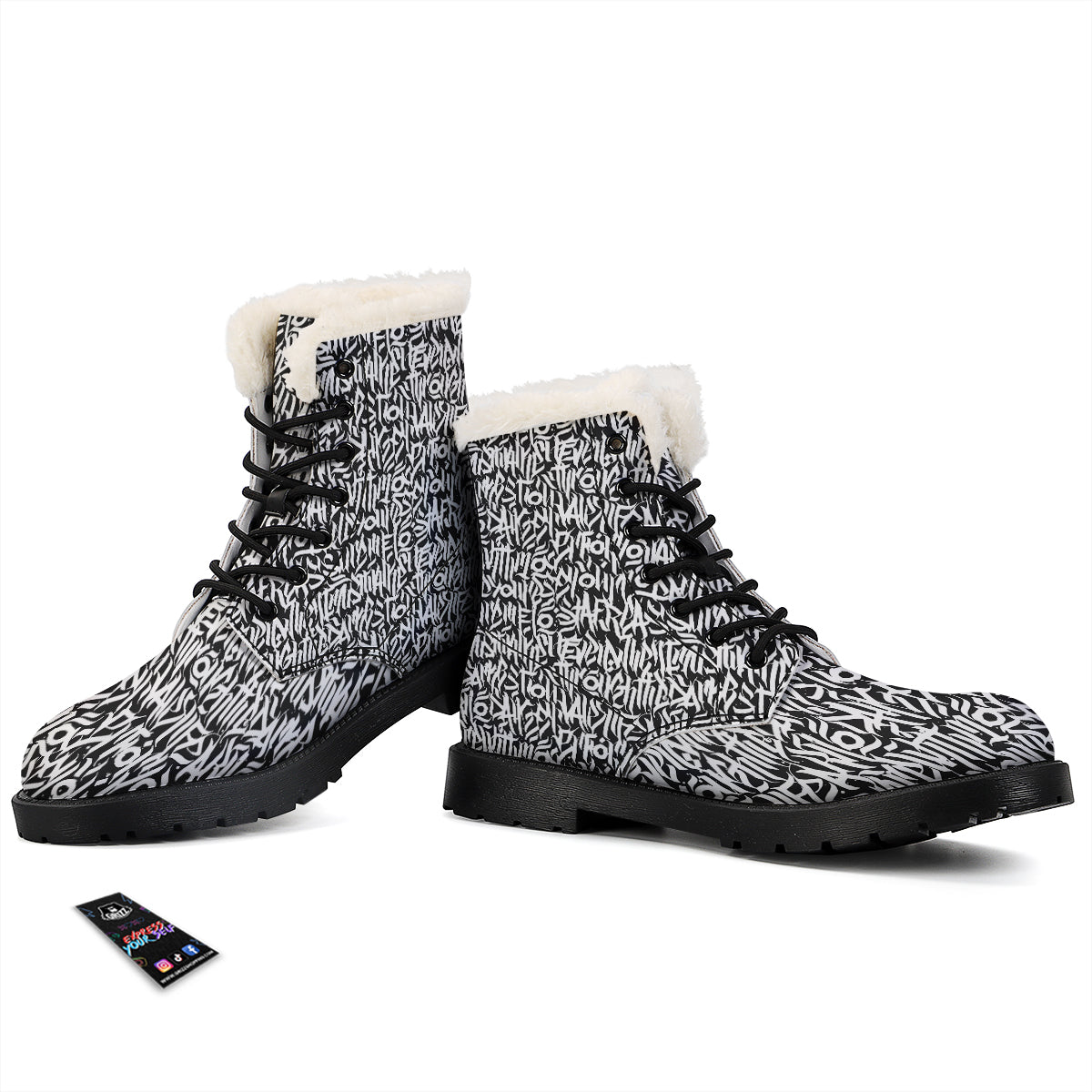 Graffiti Grunge White Text Abstract Print Winter Boots-grizzshop