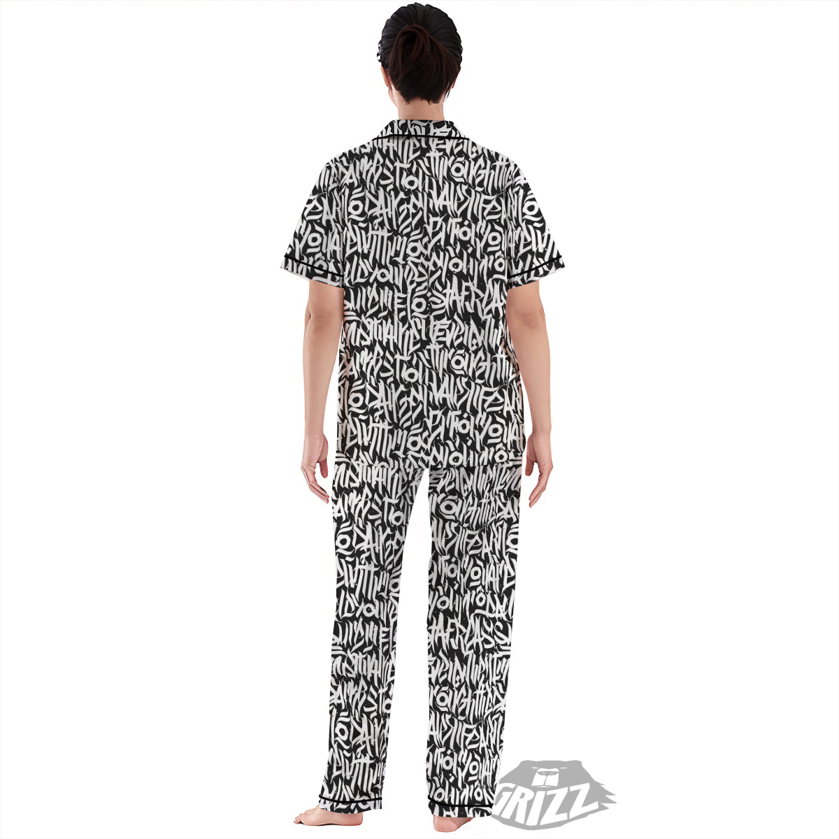 Graffiti Grunge White Text Abstract Print Women's Pajamas Set-grizzshop