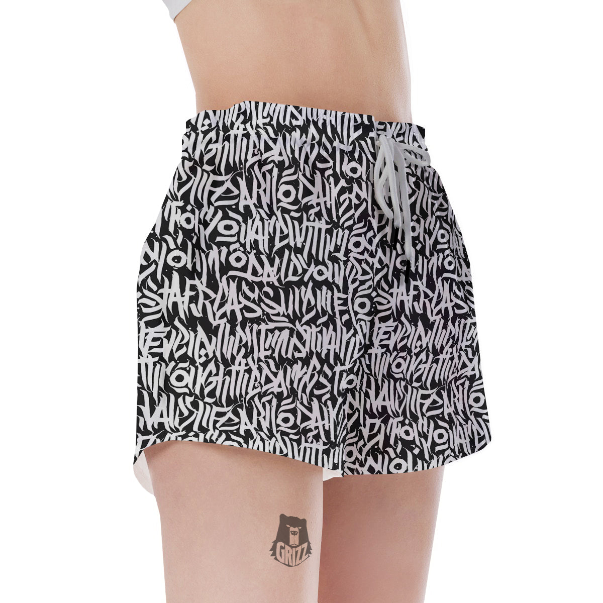 Graffiti Grunge White Text Abstract Print Women's Shorts-grizzshop