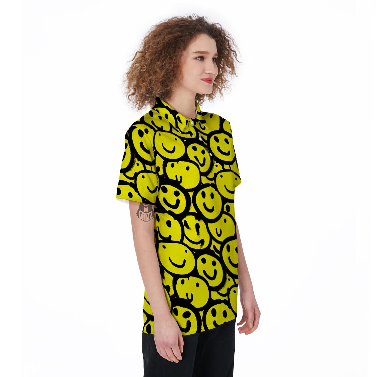 Graffiti Happy Emoji Print Women's Golf Shirts-grizzshop