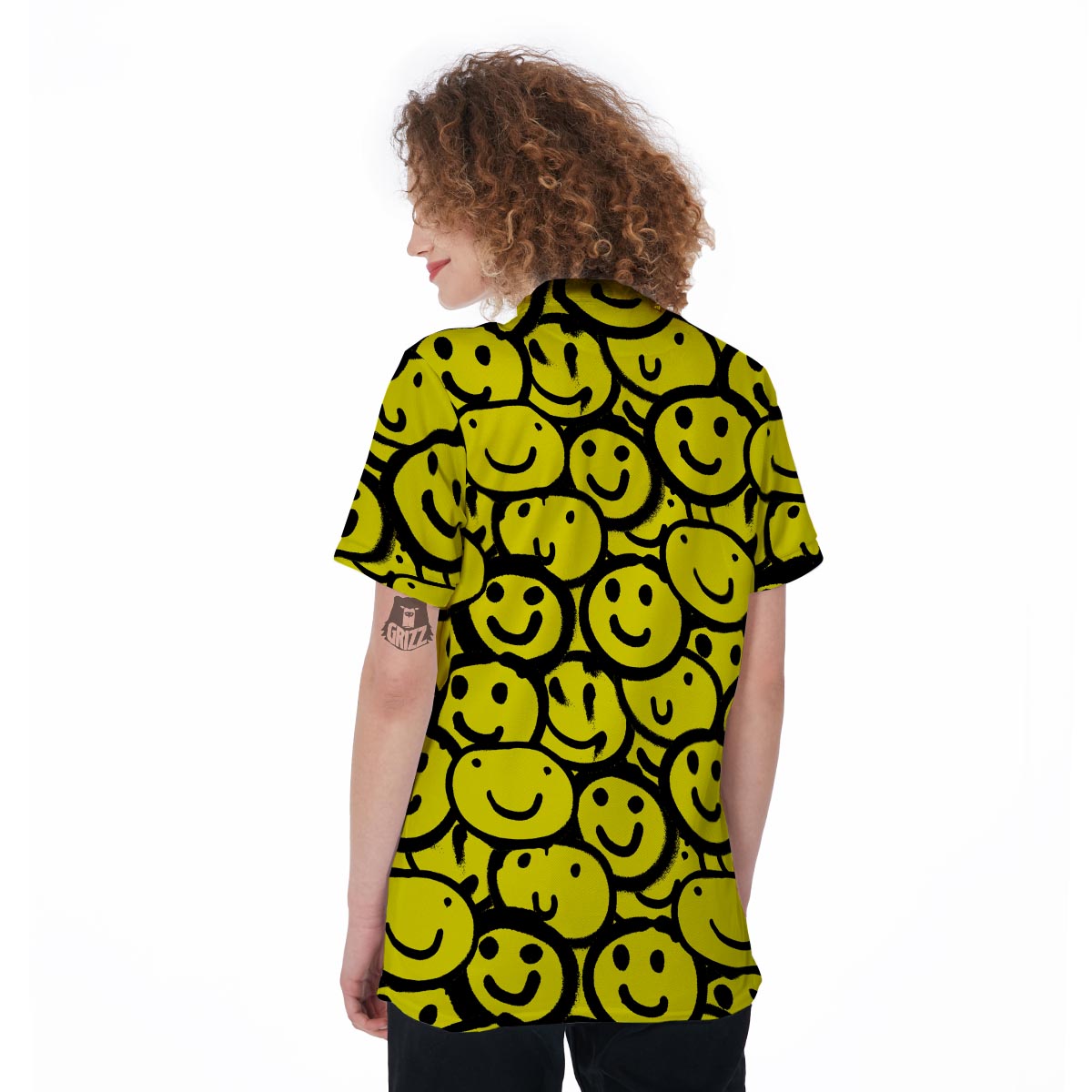 Graffiti Happy Emoji Print Women's Golf Shirts-grizzshop