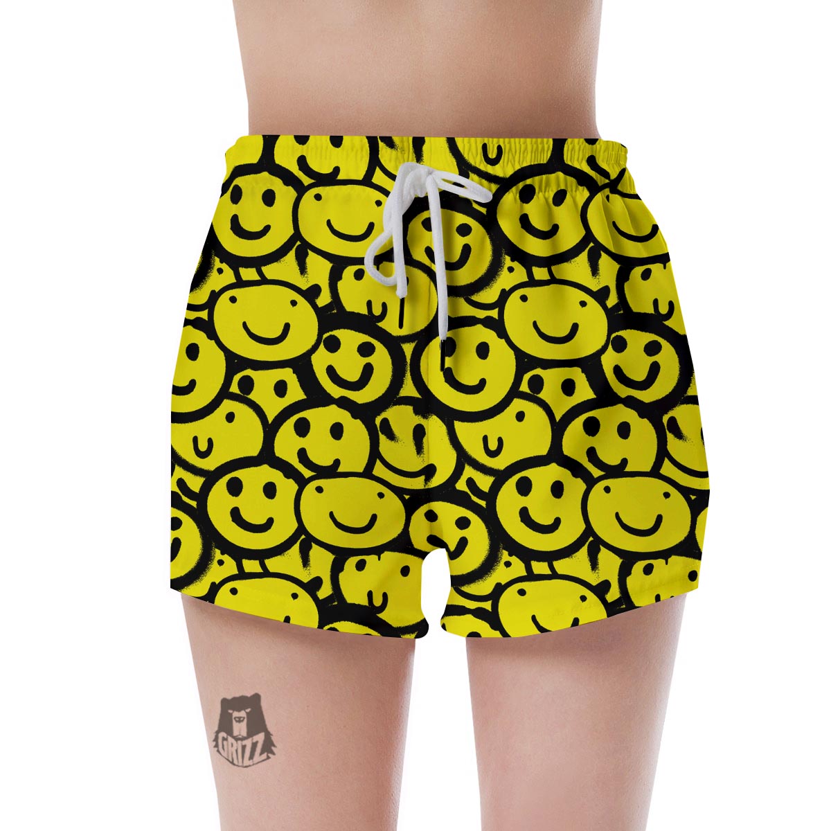 Graffiti Happy Emoji Print Women's Shorts-grizzshop