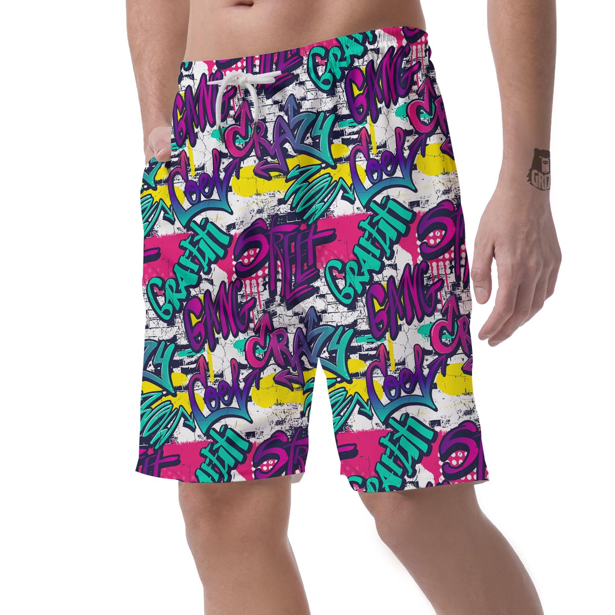 Graffiti Hiphop Print Men's Shorts-grizzshop