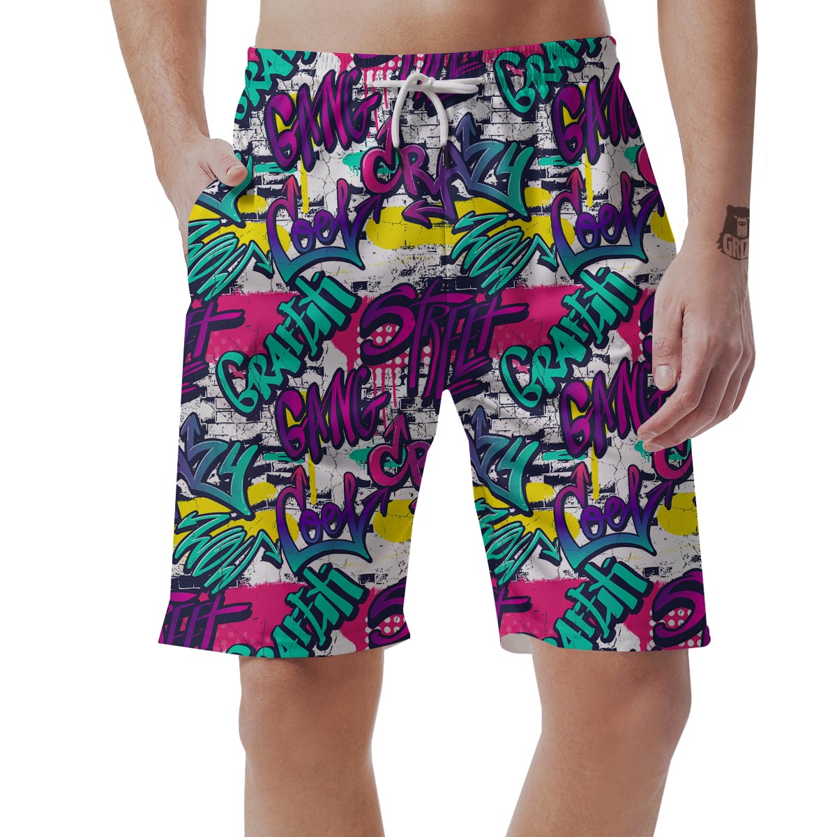 Graffiti Hiphop Print Men's Shorts-grizzshop