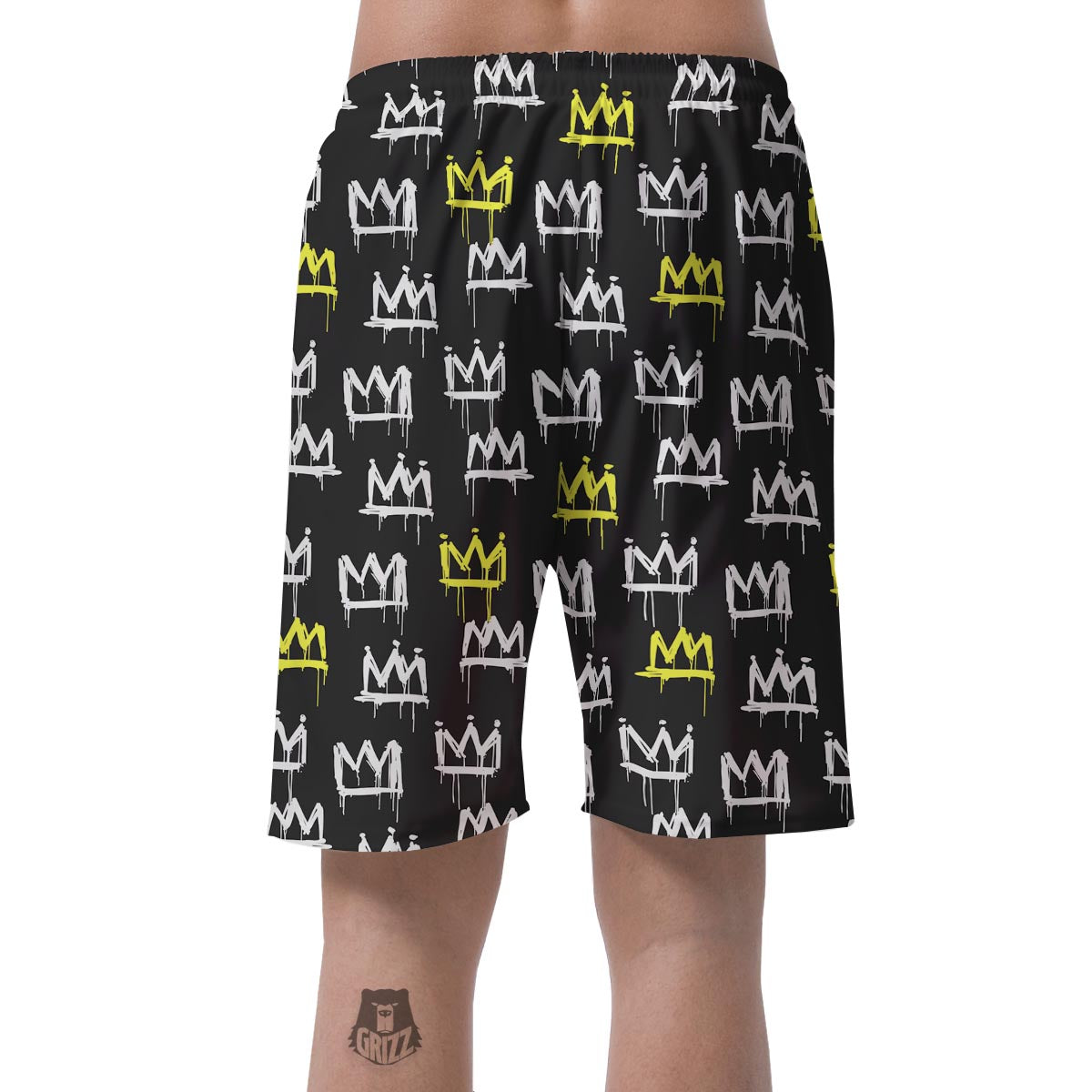 Graffiti Hiphop White And Yellow Crown Print Men's Shorts-grizzshop