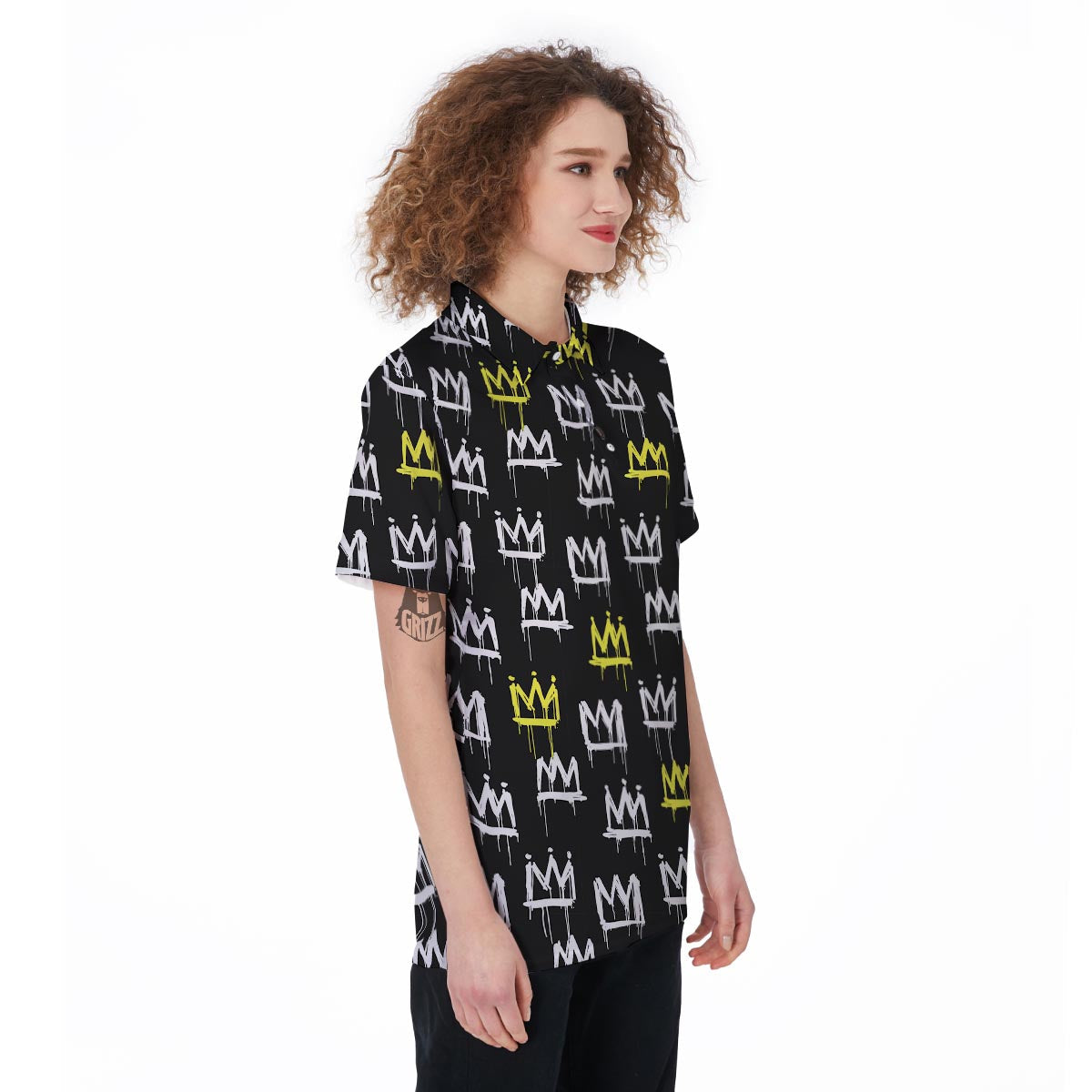 Graffiti Hiphop White And Yellow Crown Print Women's Golf Shirts-grizzshop