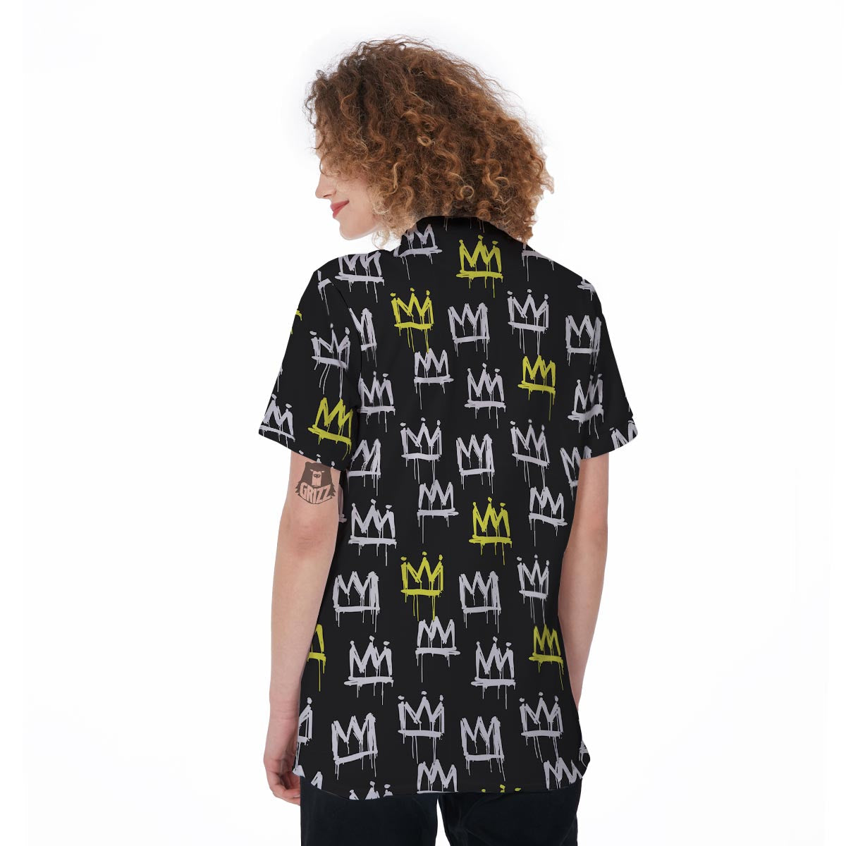 Graffiti Hiphop White And Yellow Crown Print Women's Golf Shirts-grizzshop