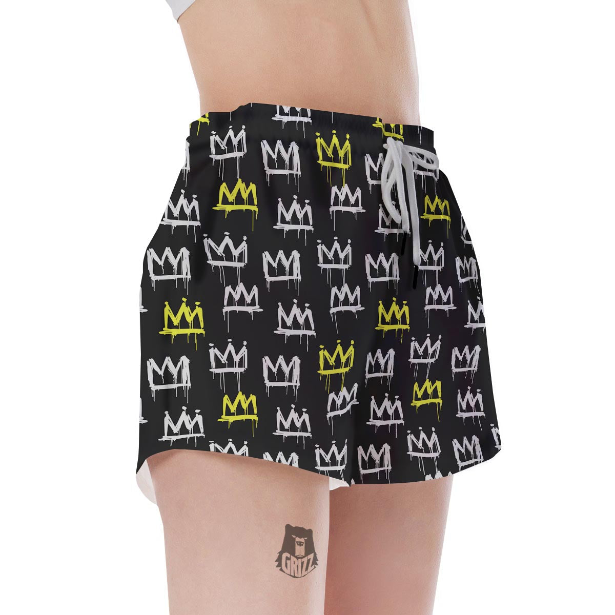 Graffiti Hiphop White And Yellow Crown Print Women's Shorts-grizzshop