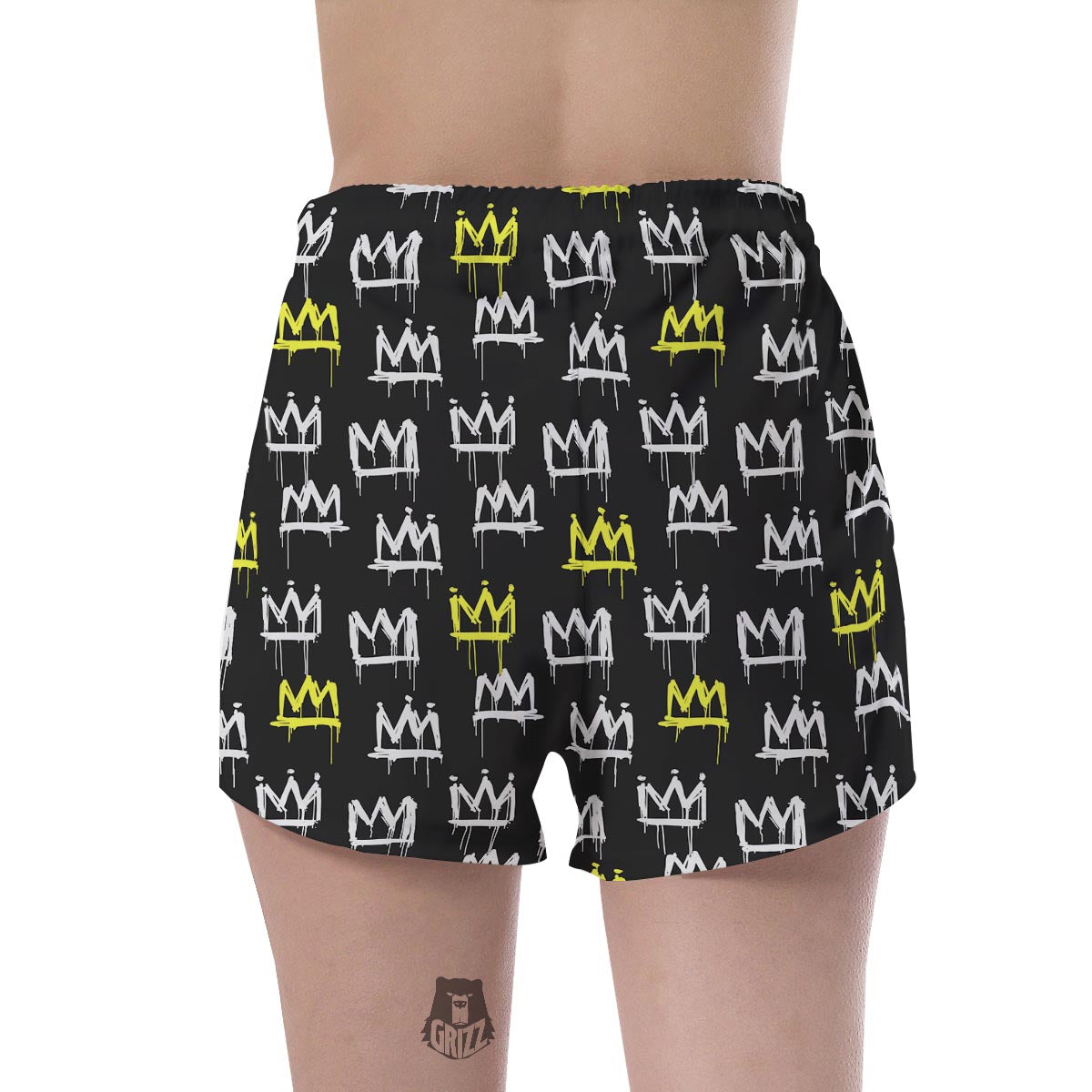 Graffiti Hiphop White And Yellow Crown Print Women's Shorts-grizzshop