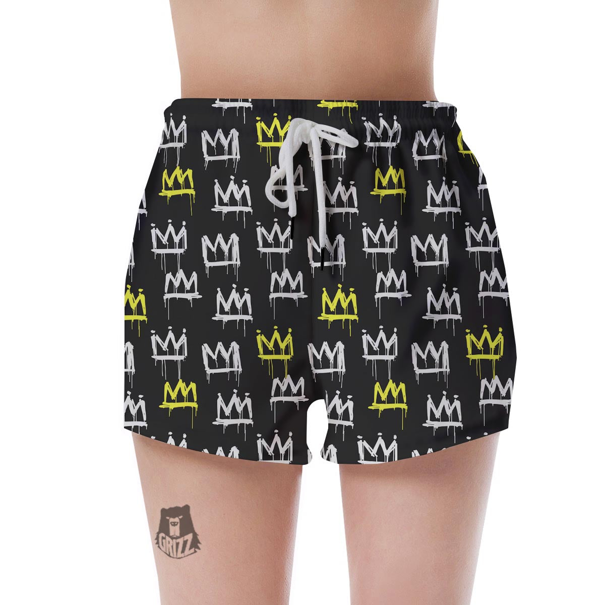 Graffiti Hiphop White And Yellow Crown Print Women's Shorts-grizzshop