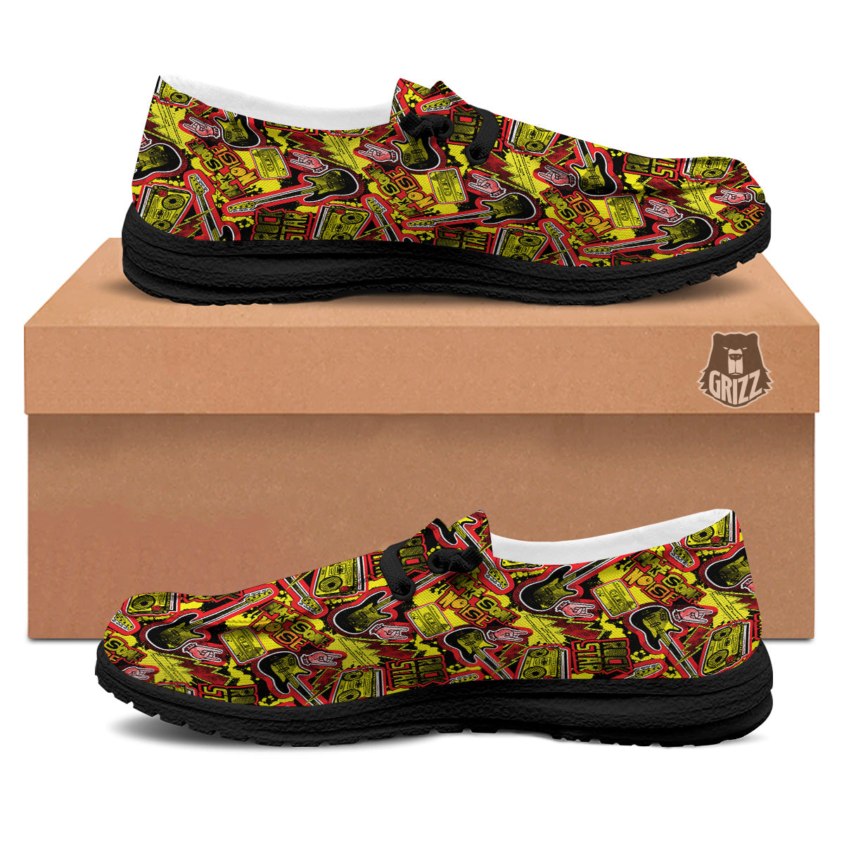 Graffiti Music Rock Star Print Pattern Black Loafers-grizzshop