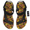 Graffiti Music Rock Star Print Pattern Black Open Toe Sandals-grizzshop