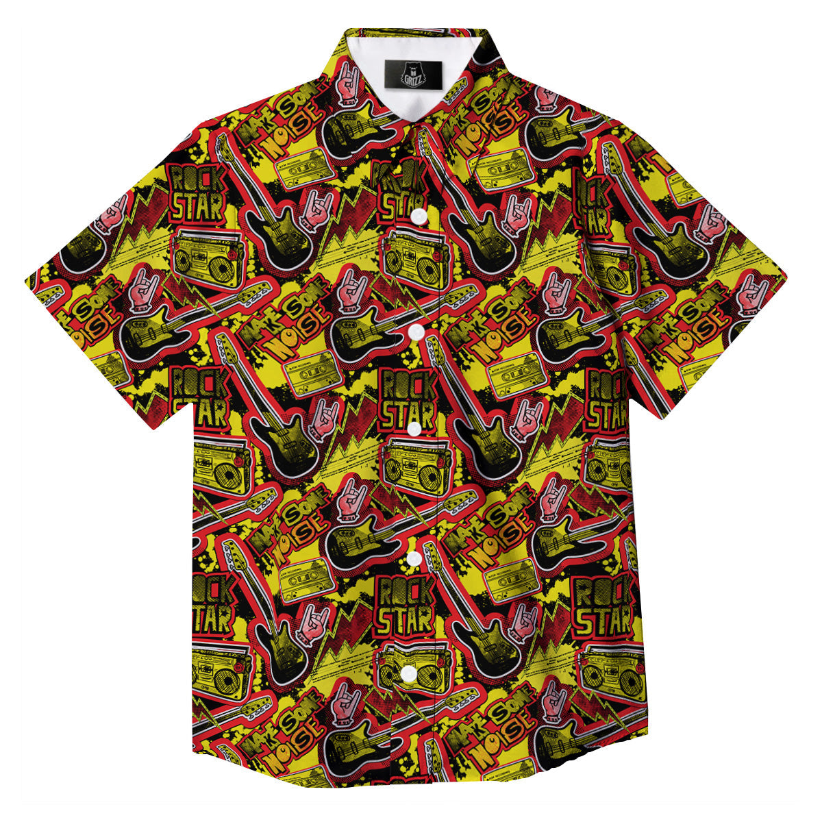 Graffiti Music Rock Star Print Pattern Button Up Shirt-grizzshop