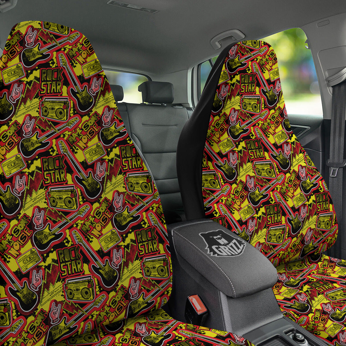 Graffiti Music Rock Star Print Pattern Car Seat Covers-grizzshop