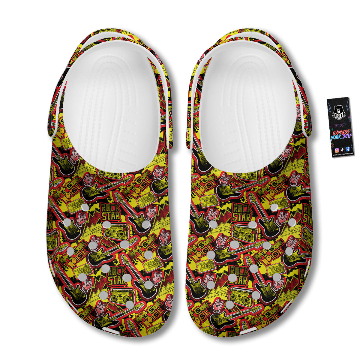 Graffiti Music Rock Star Print Pattern Clog-grizzshop