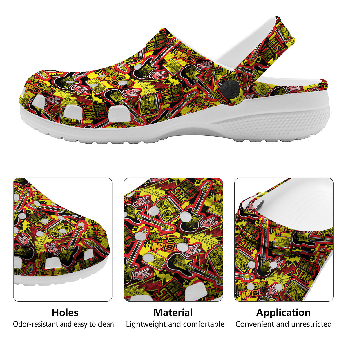 Graffiti Music Rock Star Print Pattern Clog-grizzshop