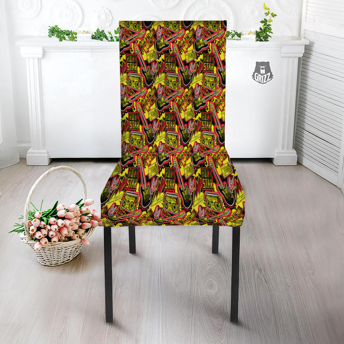 Graffiti Music Rock Star Print Pattern Dining Chair Slipcover-grizzshop