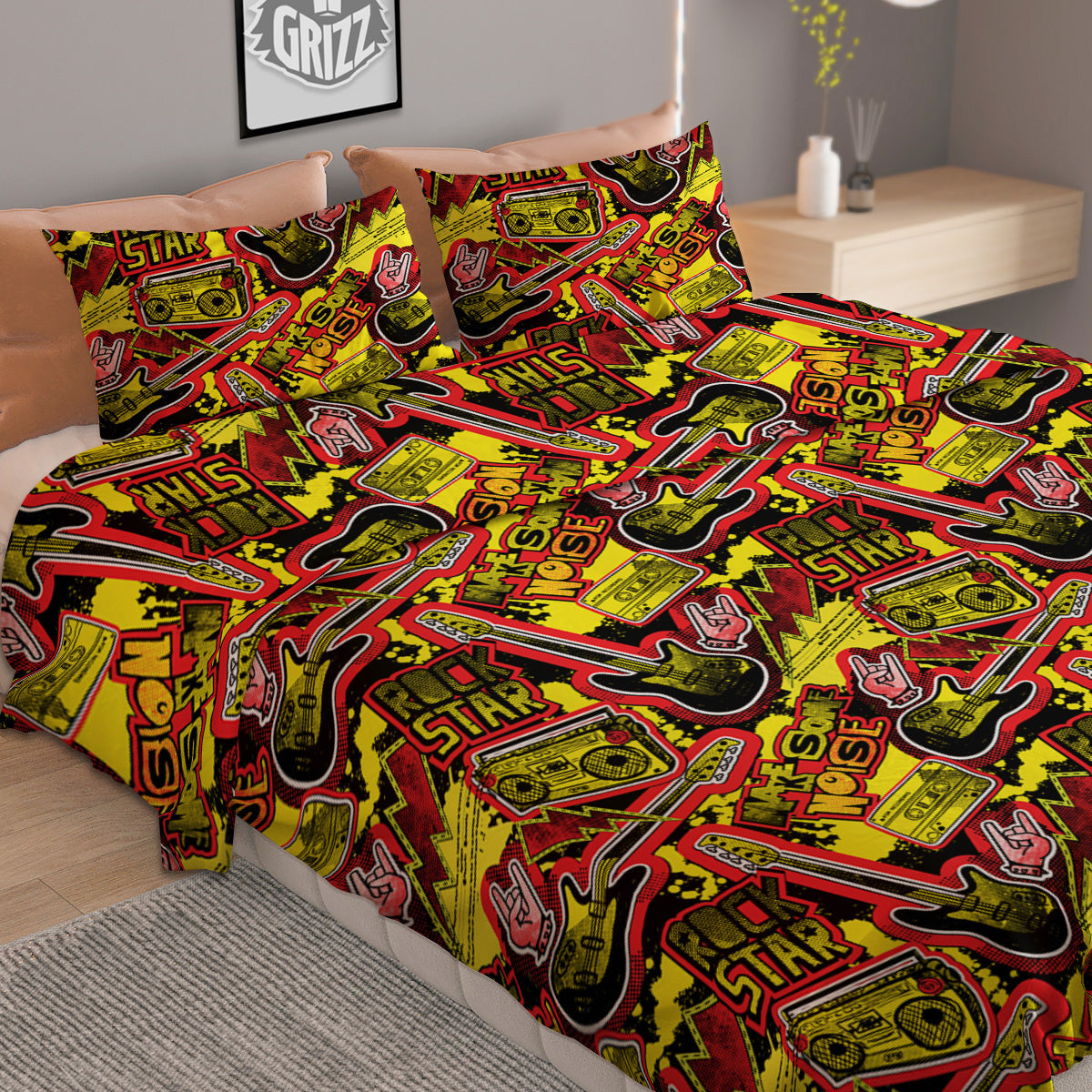 Graffiti Music Rock Star Print Pattern Duvet Cover Bedding Set