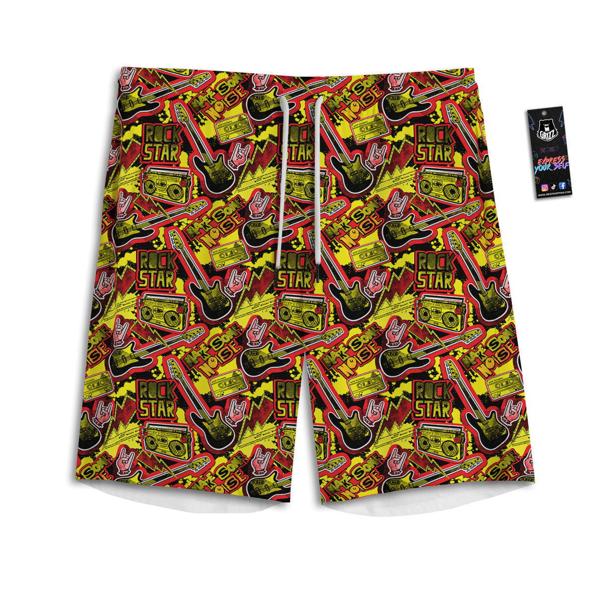 Graffiti Music Rock Star Print Pattern Men's Athletic Shorts