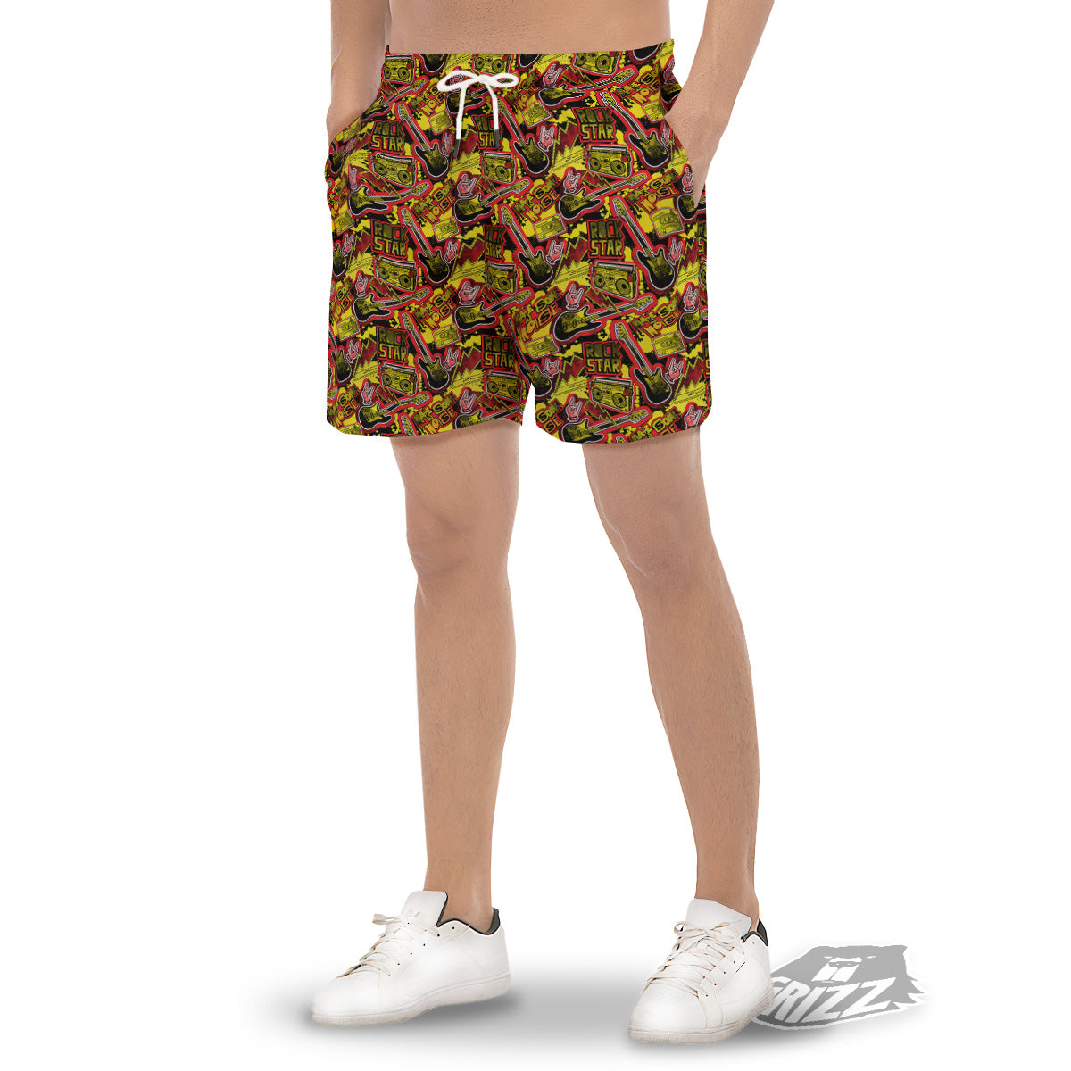 Graffiti Music Rock Star Print Pattern Men's Gym Shorts-grizzshop