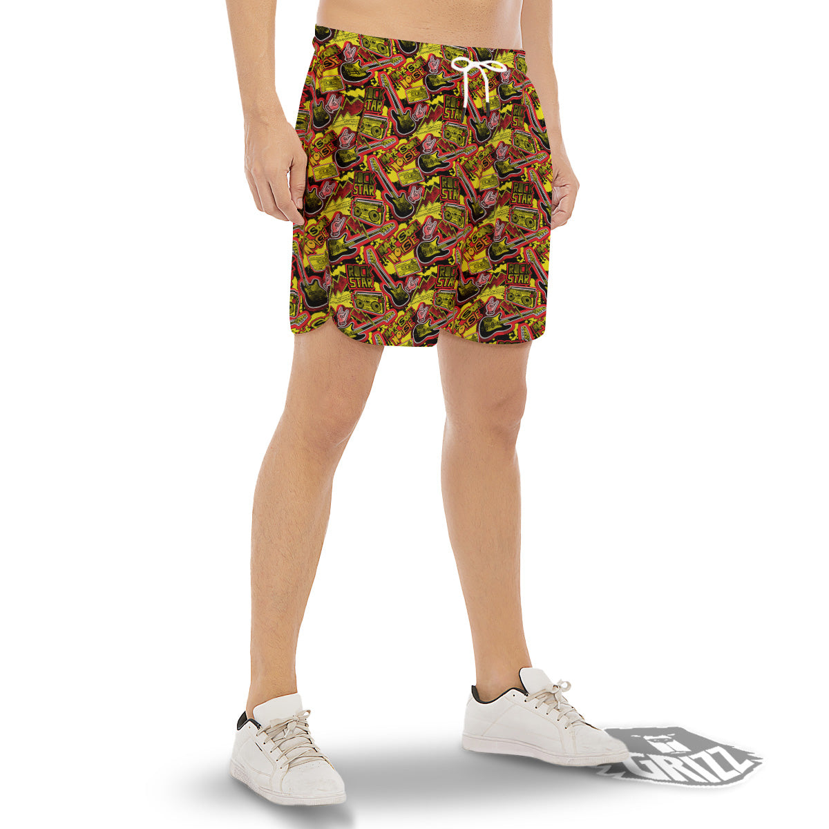 Graffiti Music Rock Star Print Pattern Men's Gym Shorts-grizzshop