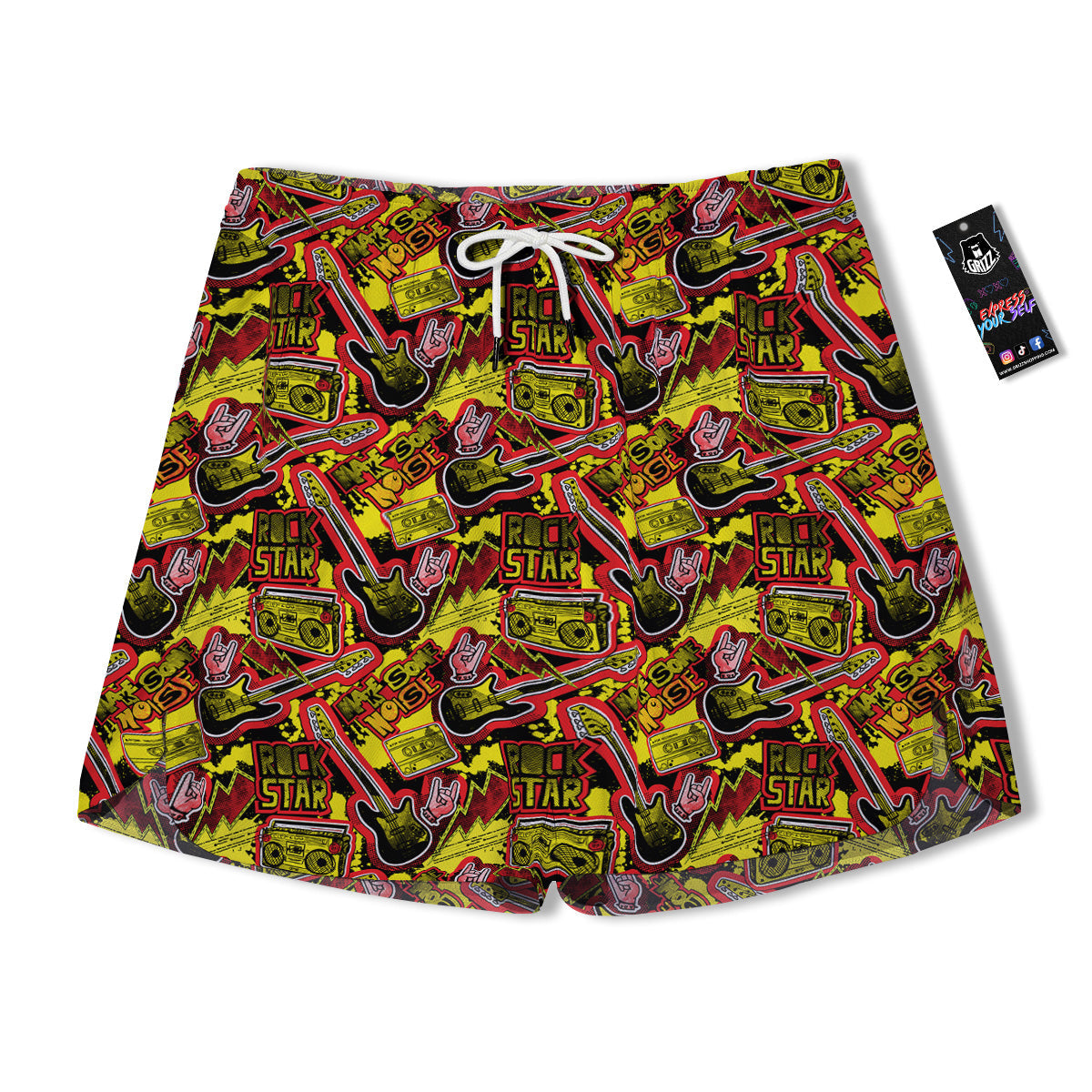 Graffiti Music Rock Star Print Pattern Men's Running Shorts-grizzshop