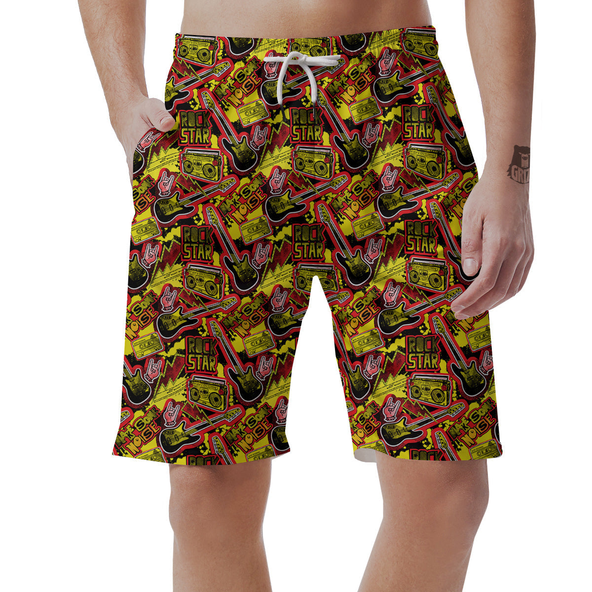 Graffiti Music Rock Star Print Pattern Men's Shorts-grizzshop