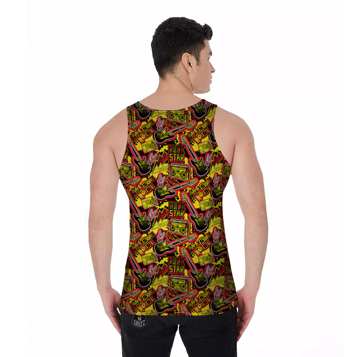 Graffiti Music Rock Star Print Pattern Men's Tank Top-grizzshop