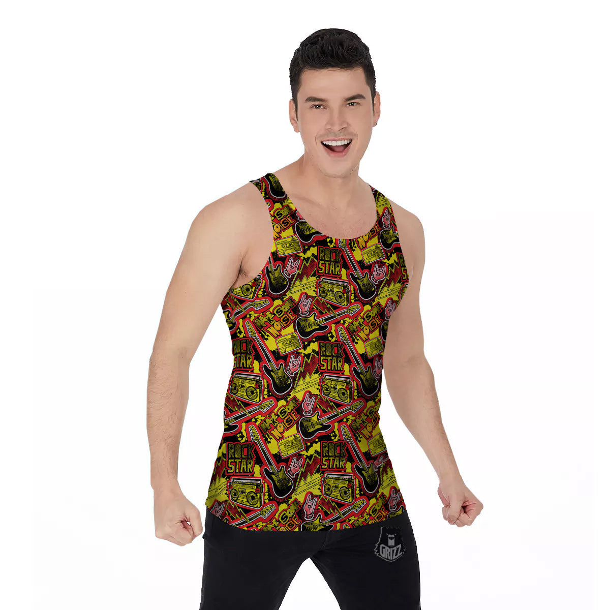 Graffiti Music Rock Star Print Pattern Men's Tank Top-grizzshop