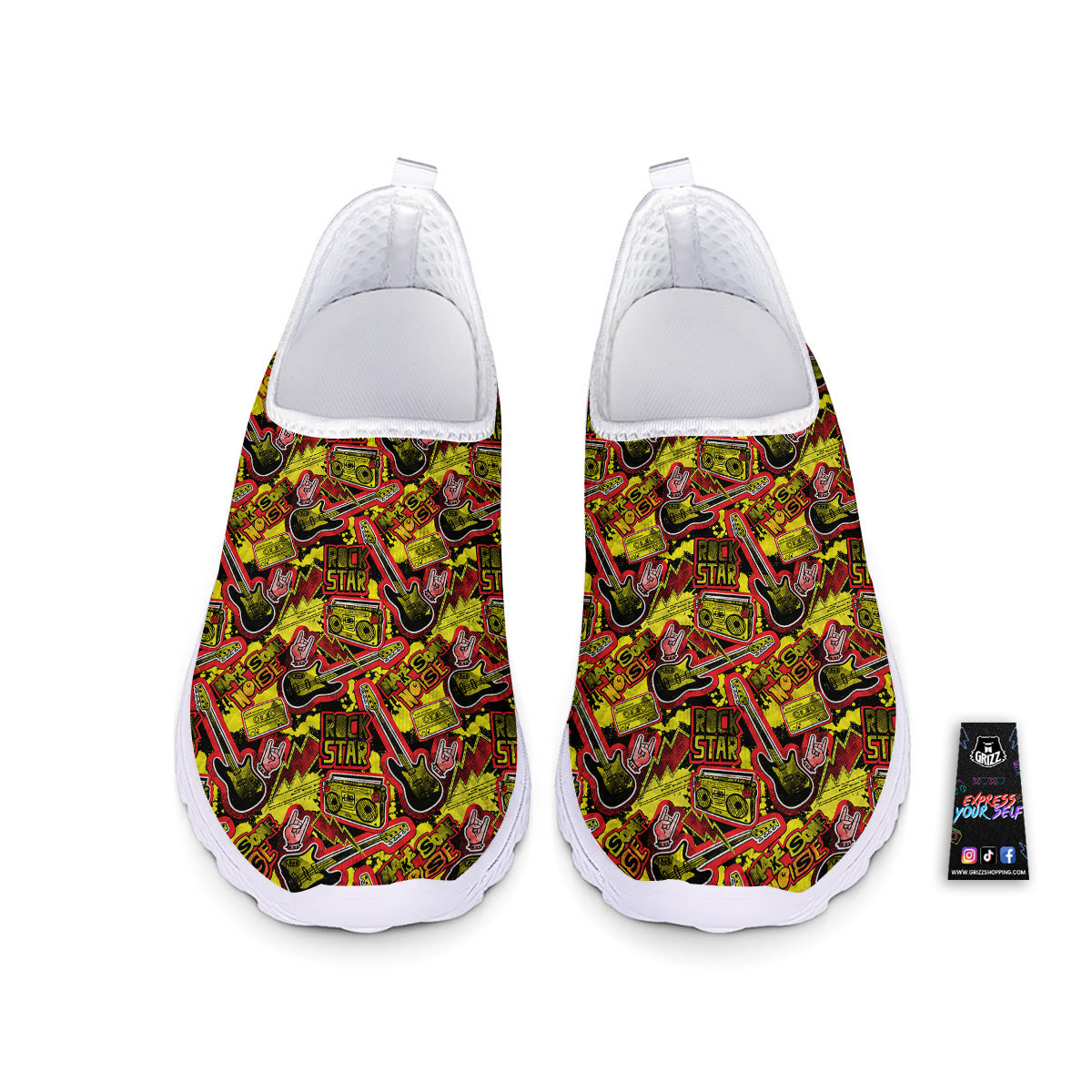 Graffiti Music Rock Star Print Pattern Nurse Shoes-grizzshop