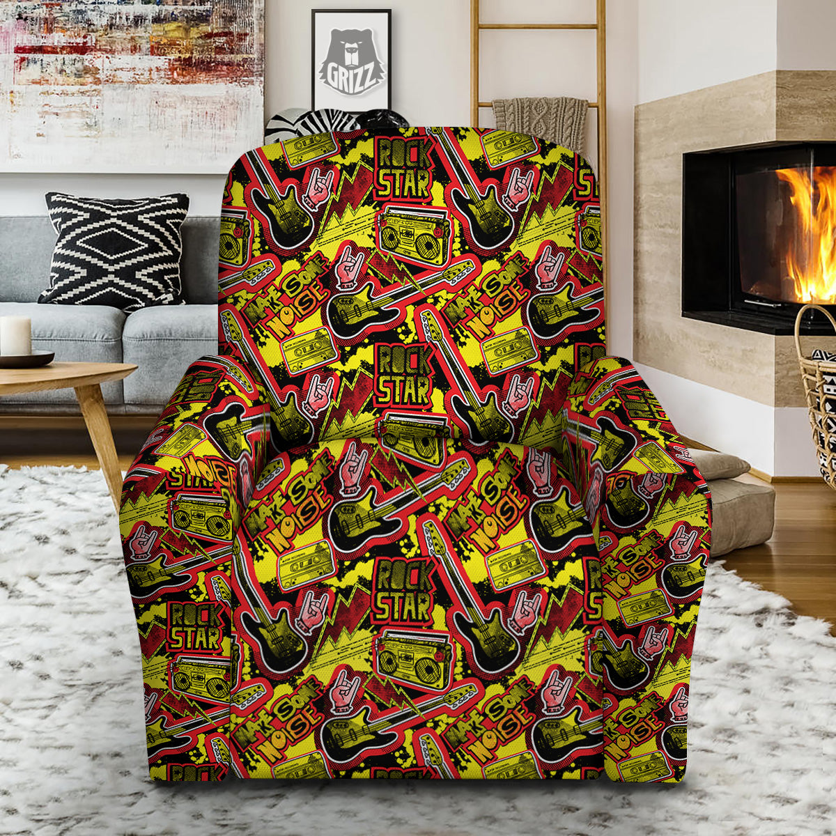 Graffiti Music Rock Star Print Pattern Recliner Slipcover-grizzshop