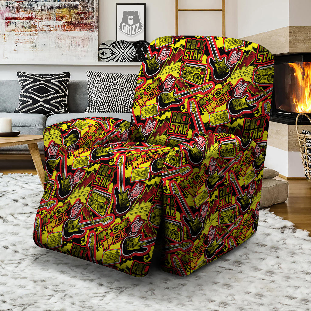 Graffiti Music Rock Star Print Pattern Recliner Slipcover-grizzshop